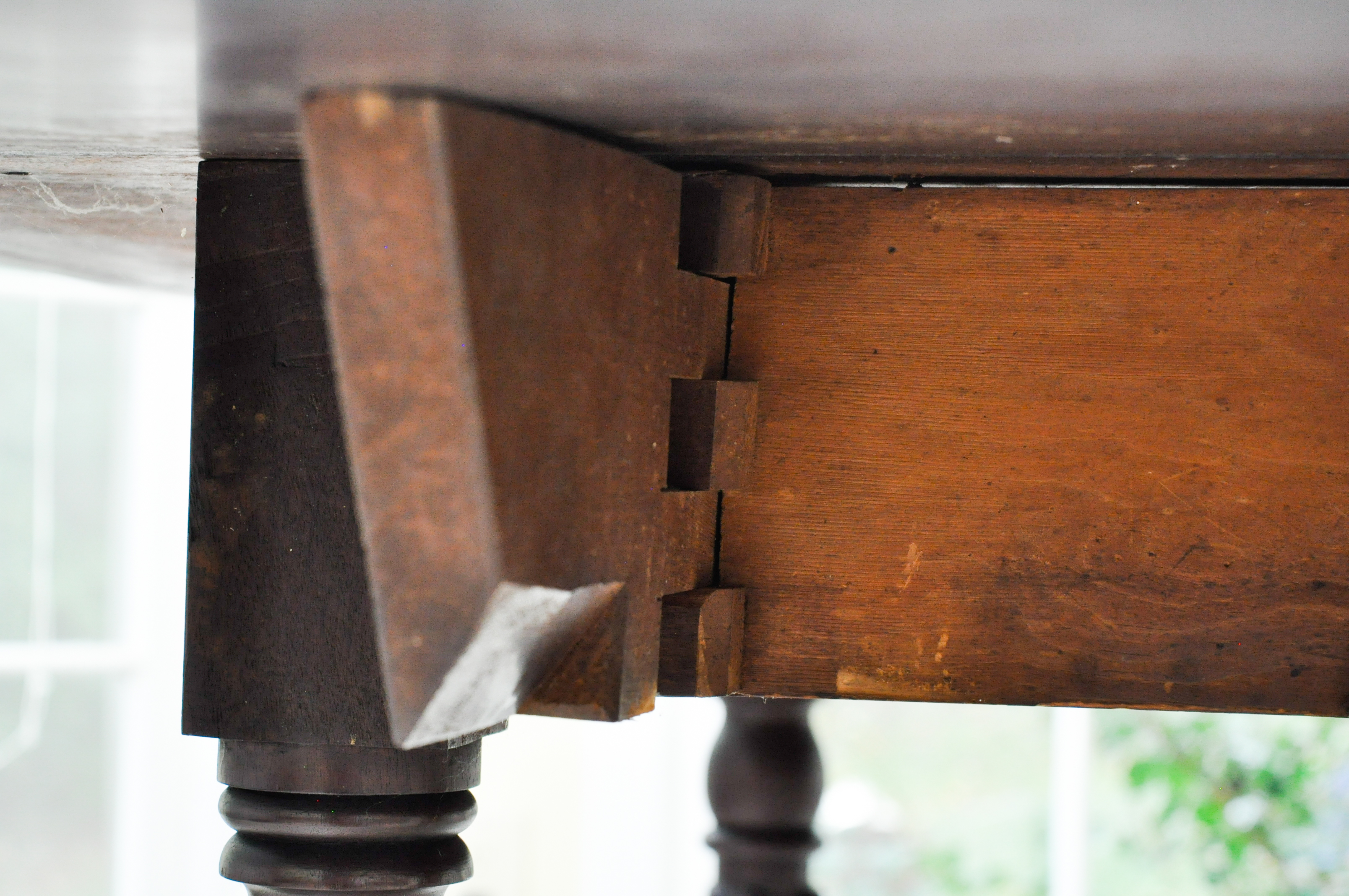 Antique American Late Federal Carved Mahogany Table with Two Oak Chairs