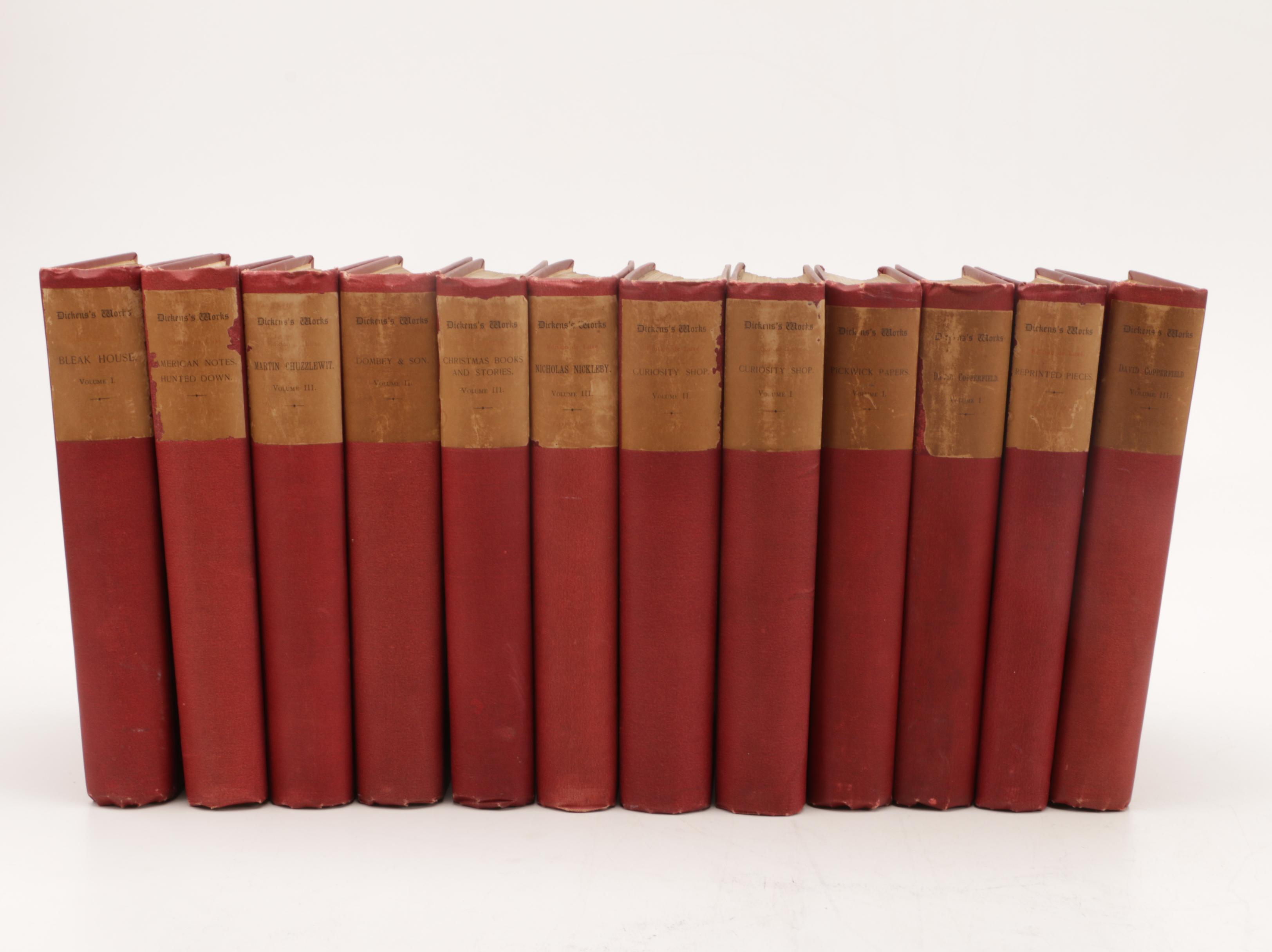 1890 Twelve Edition de Luxe Volumes of Charles Dickens' Works