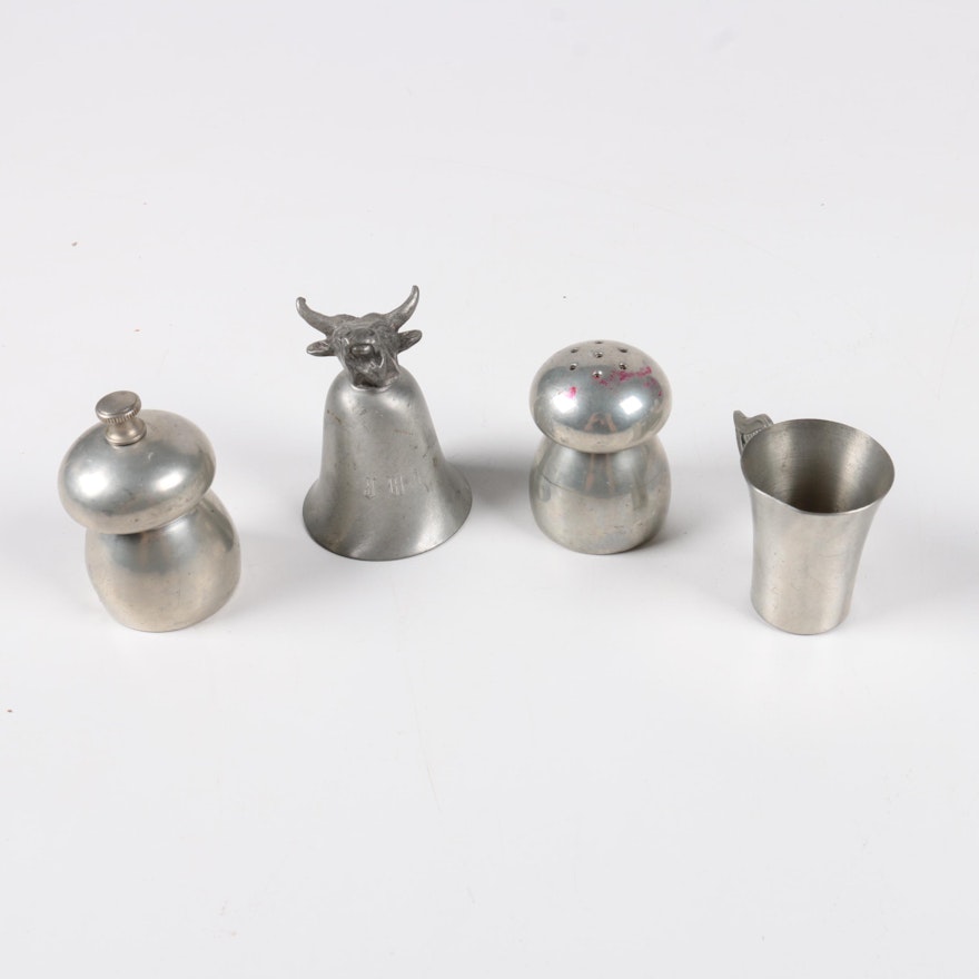 Salt and Pepper Shakers, Stirrup Cup, and Irish Pewtermill Cup