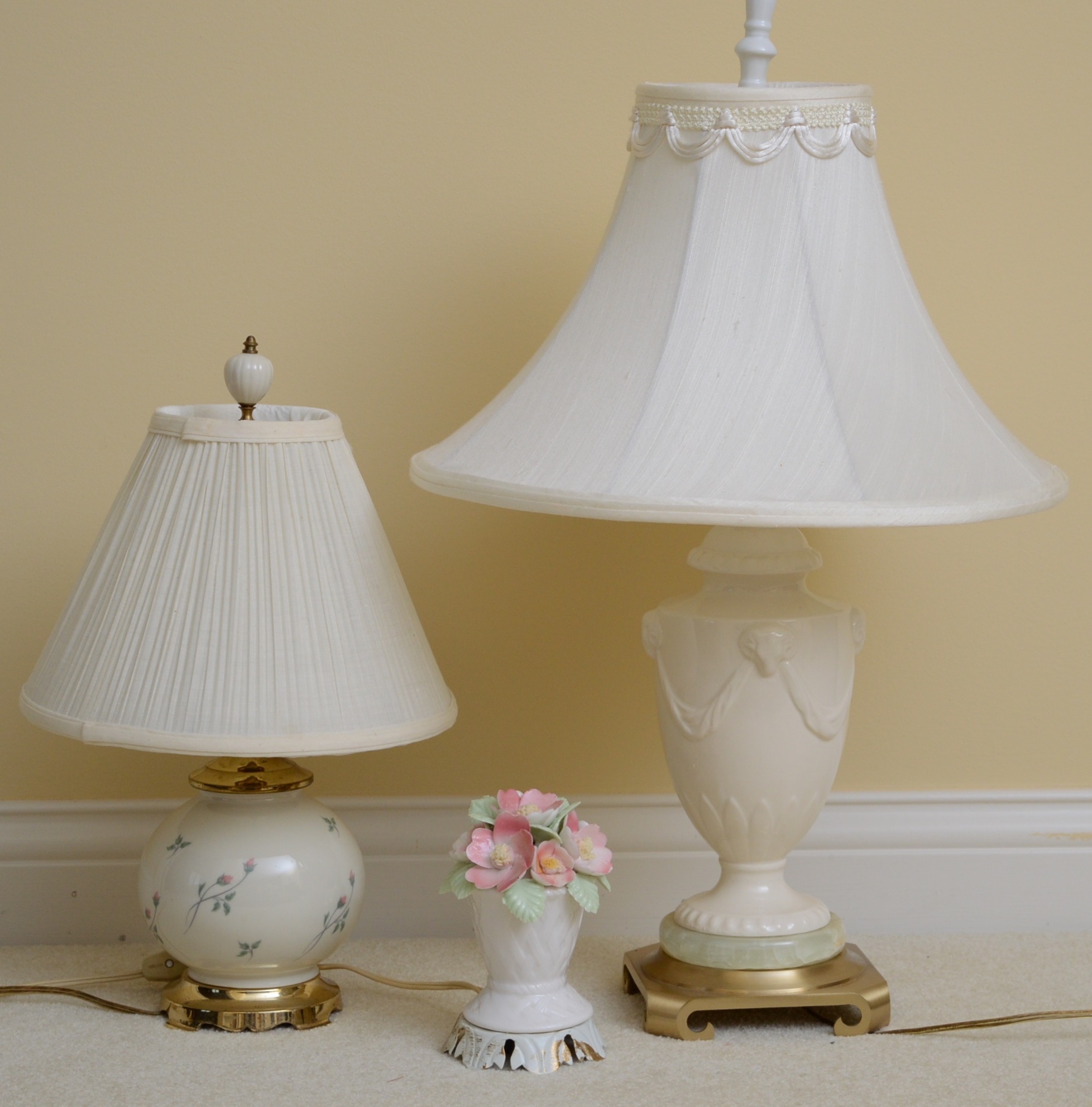 Wedgwood and Lenox Table Lamps with Vintage Porcelain Lamp