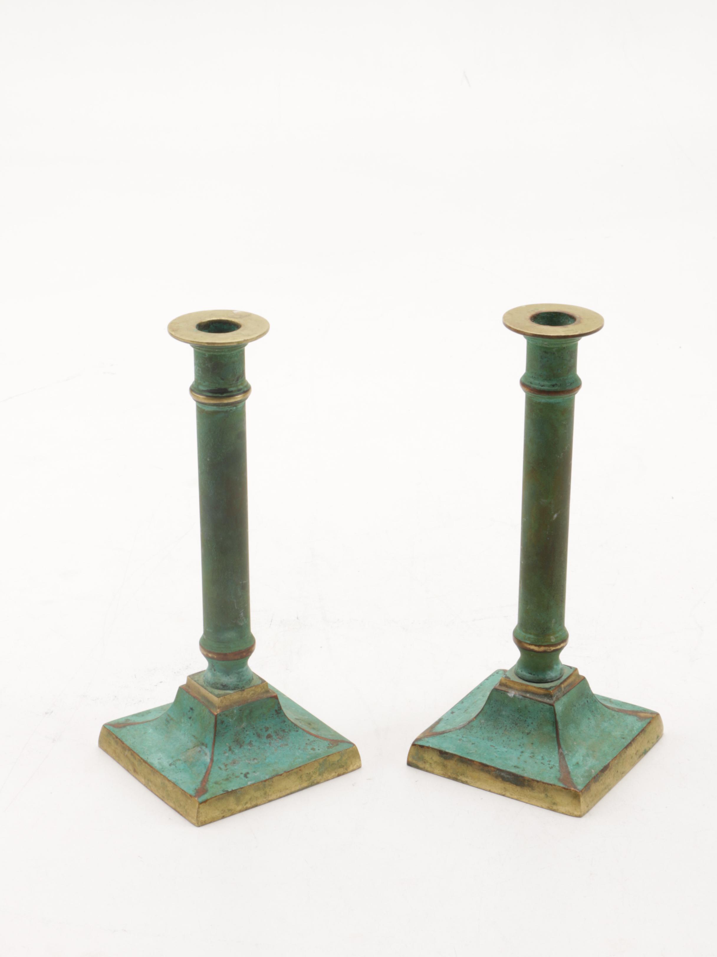 Patinated Brass Tone Candlesticks