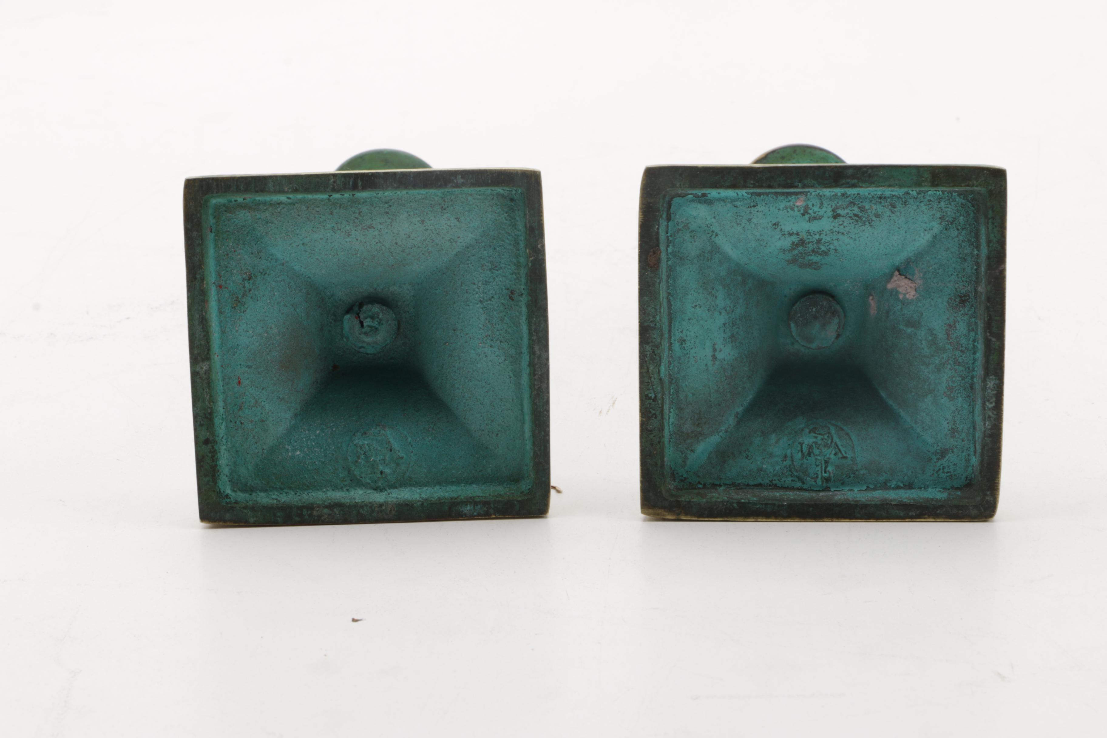 Patinated Brass Tone Candlesticks