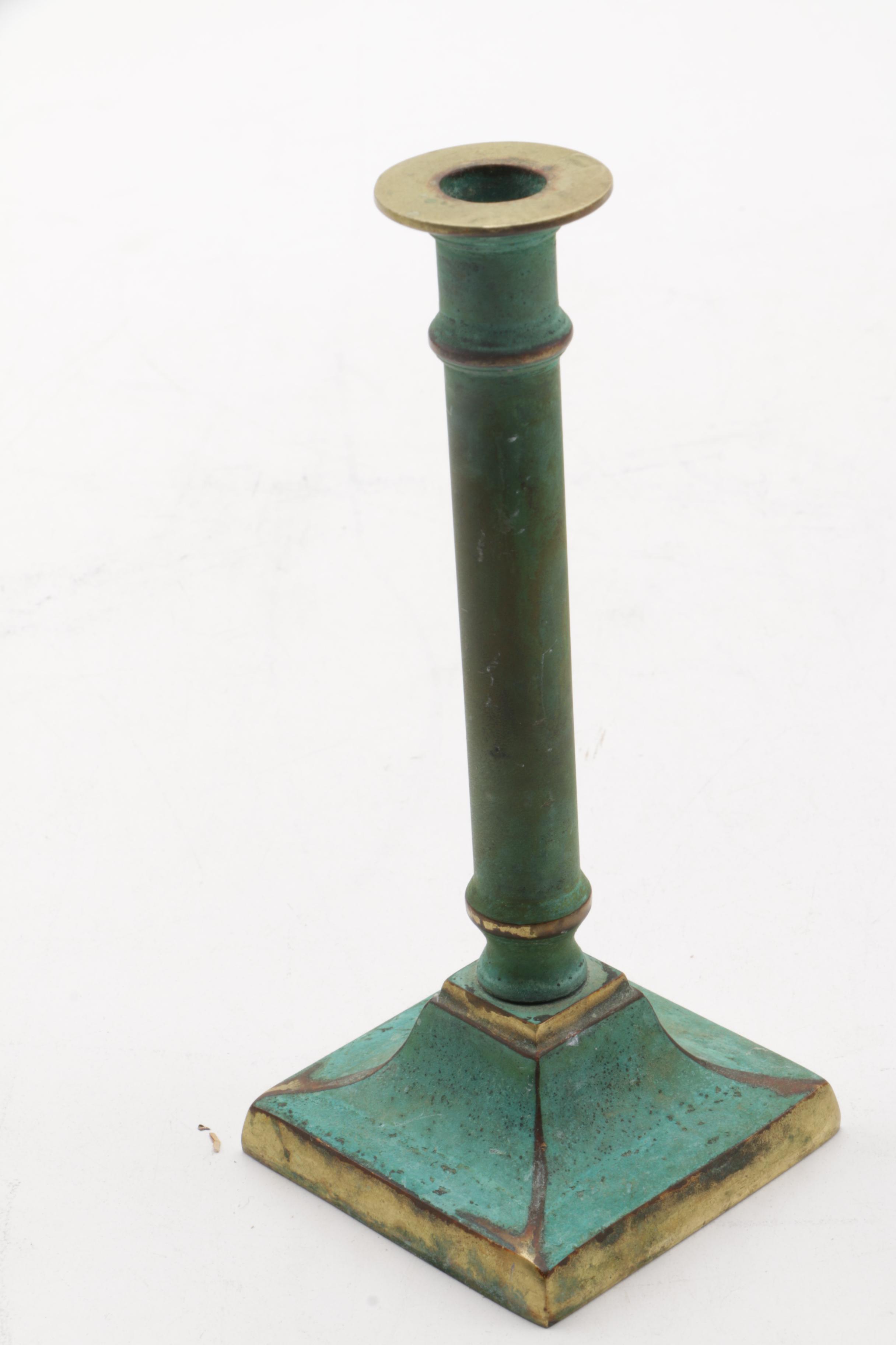 Patinated Brass Tone Candlesticks