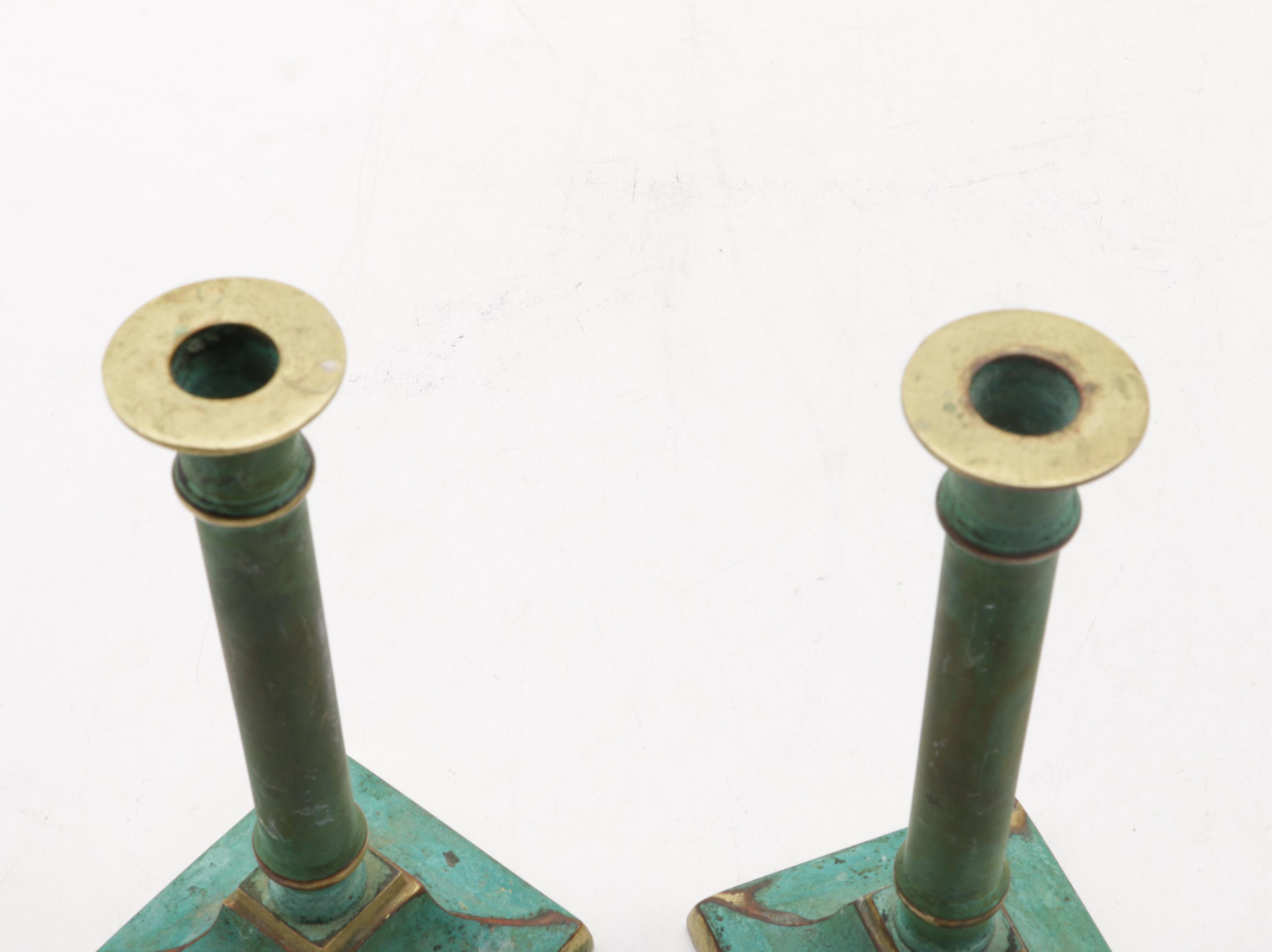Patinated Brass Tone Candlesticks