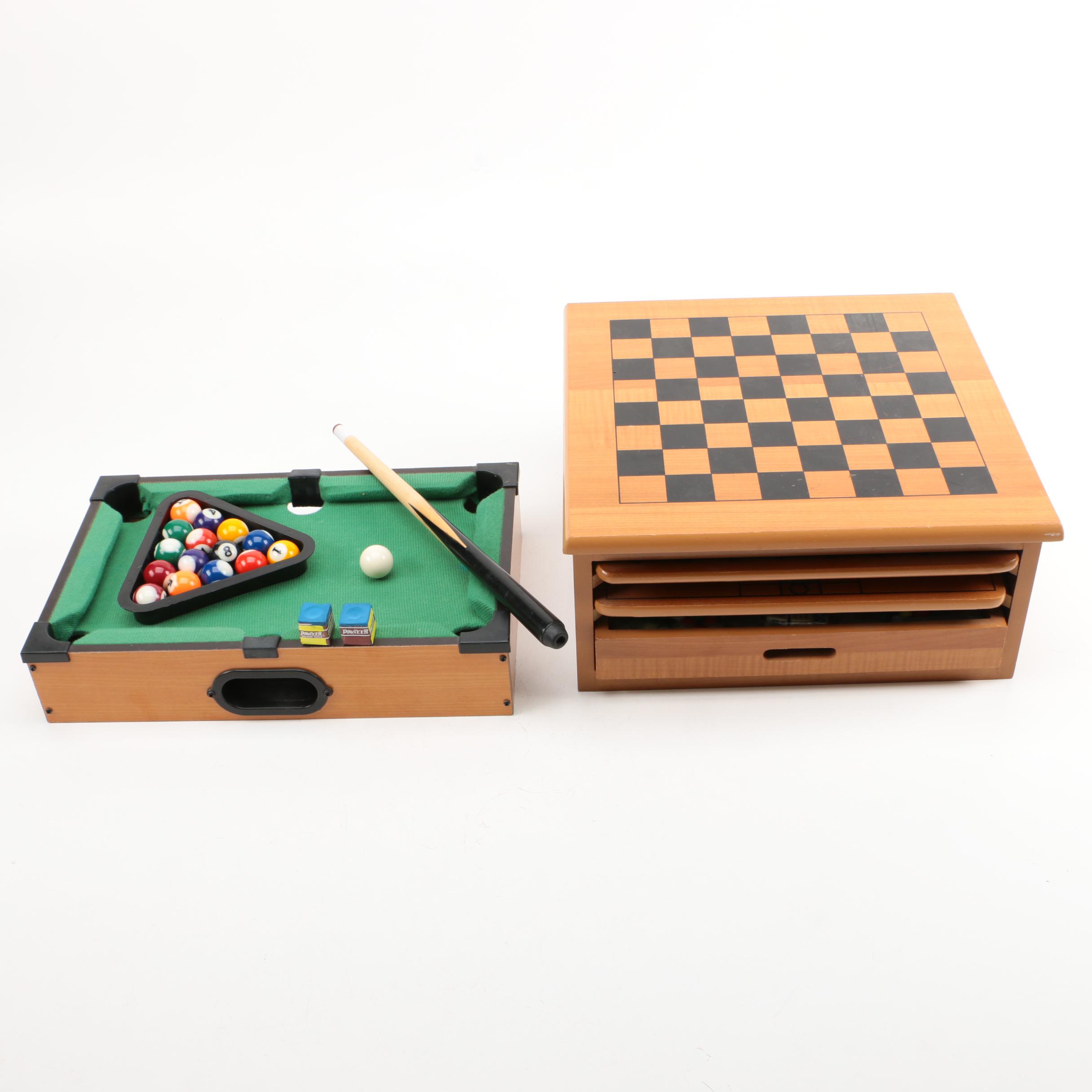 Miniature Billiards Table with Board Game Set