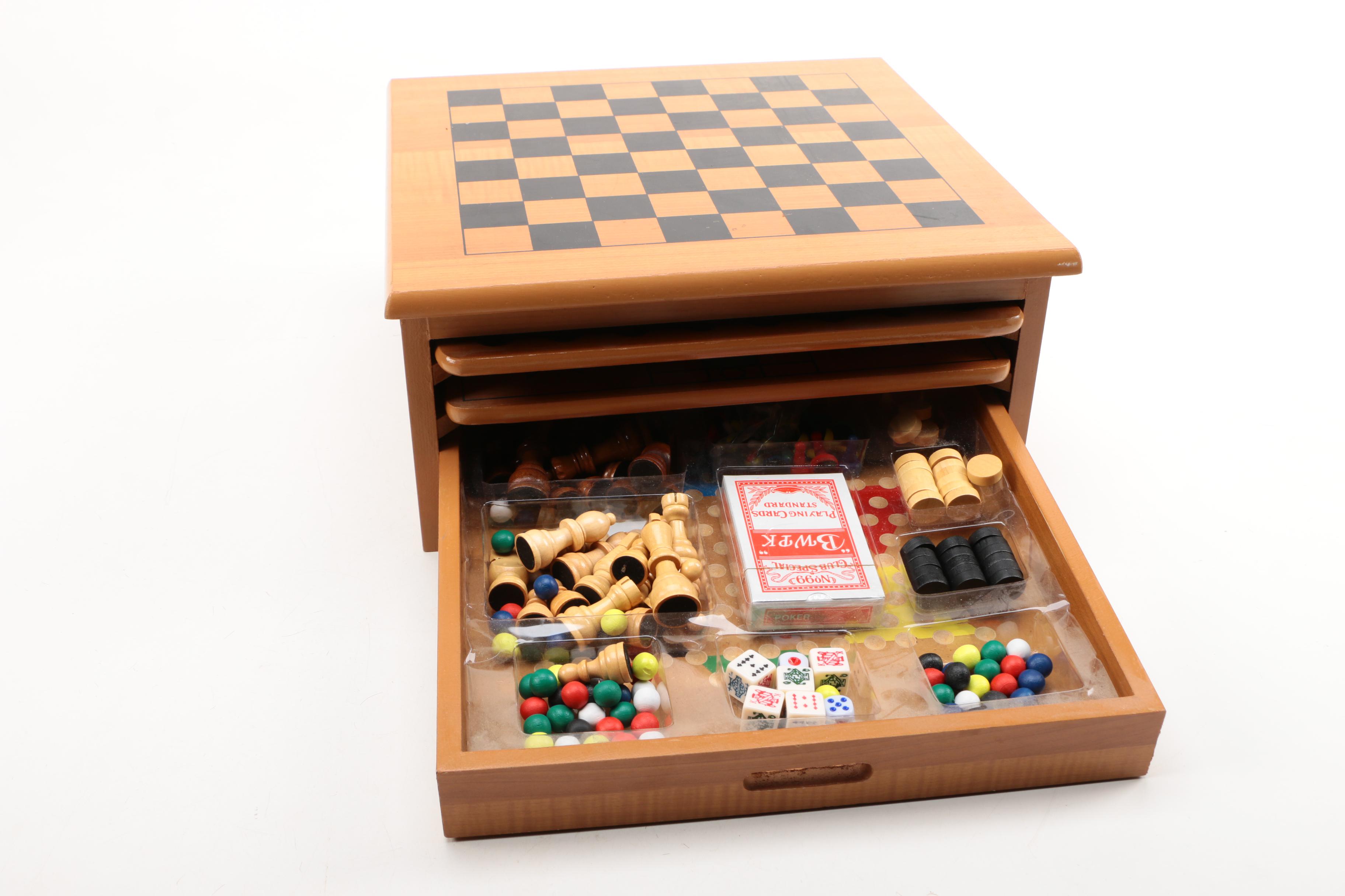 Miniature Billiards Table with Board Game Set