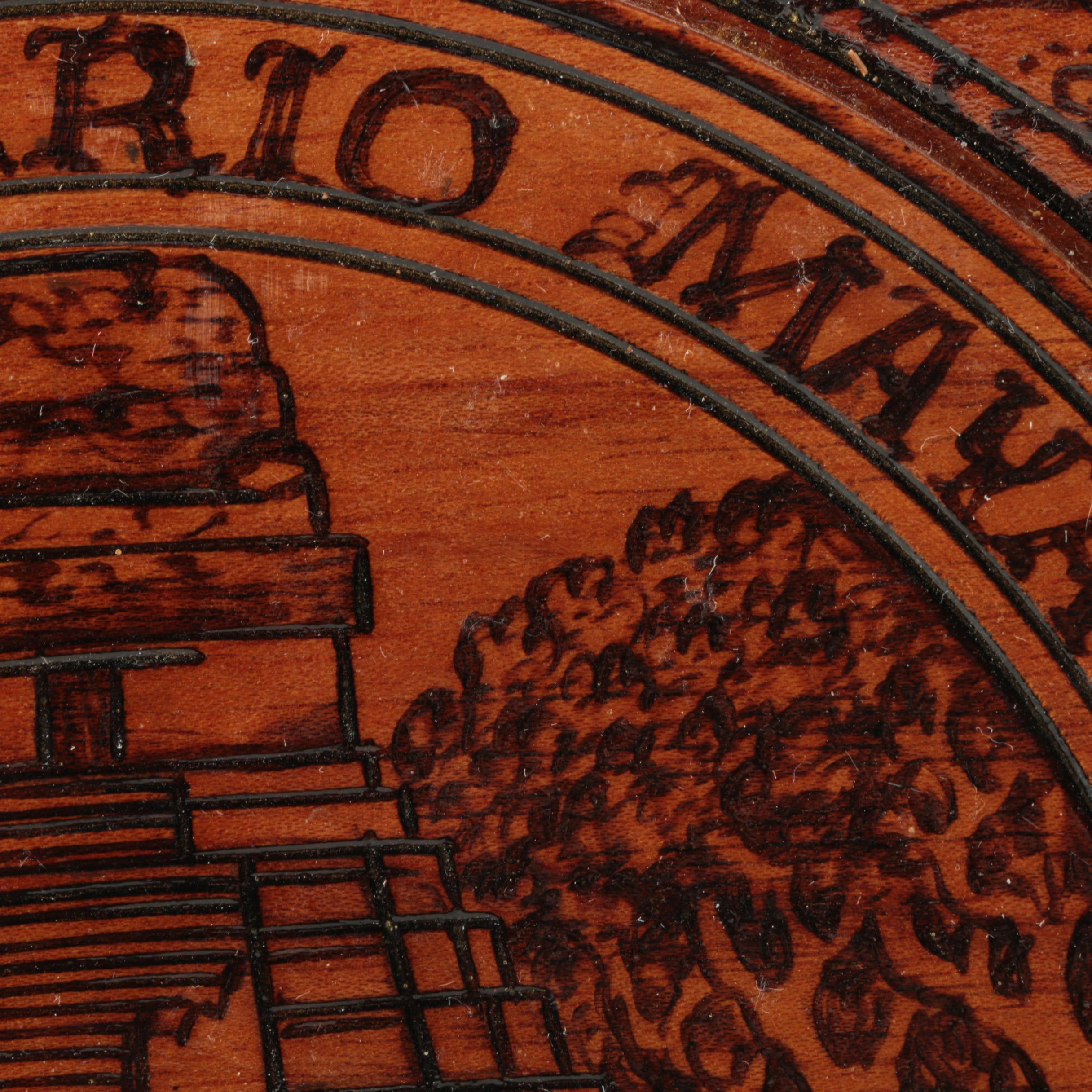 Mayan Calendar Motif Wooden Platter and Small Glass Vase