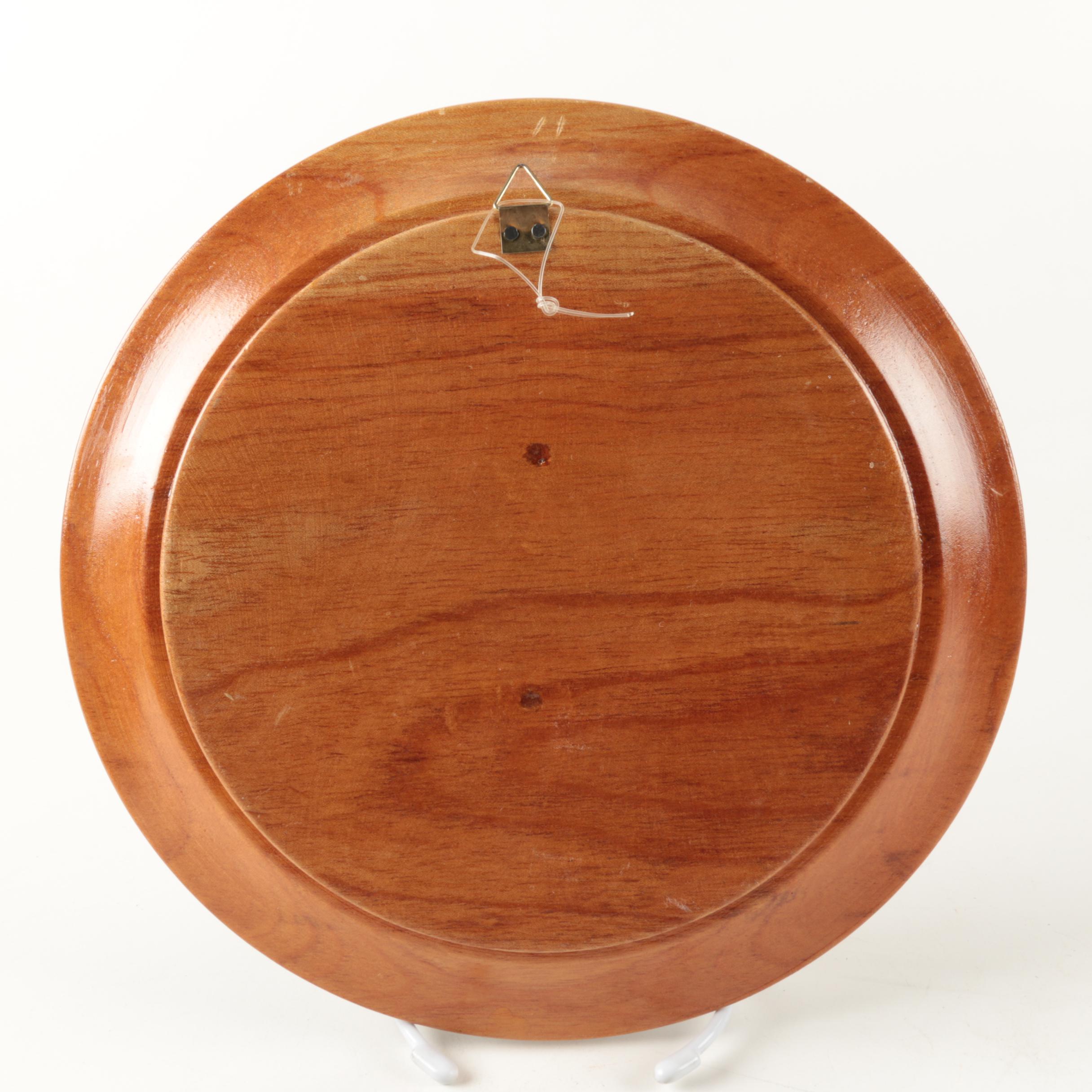 Mayan Calendar Motif Wooden Platter and Small Glass Vase