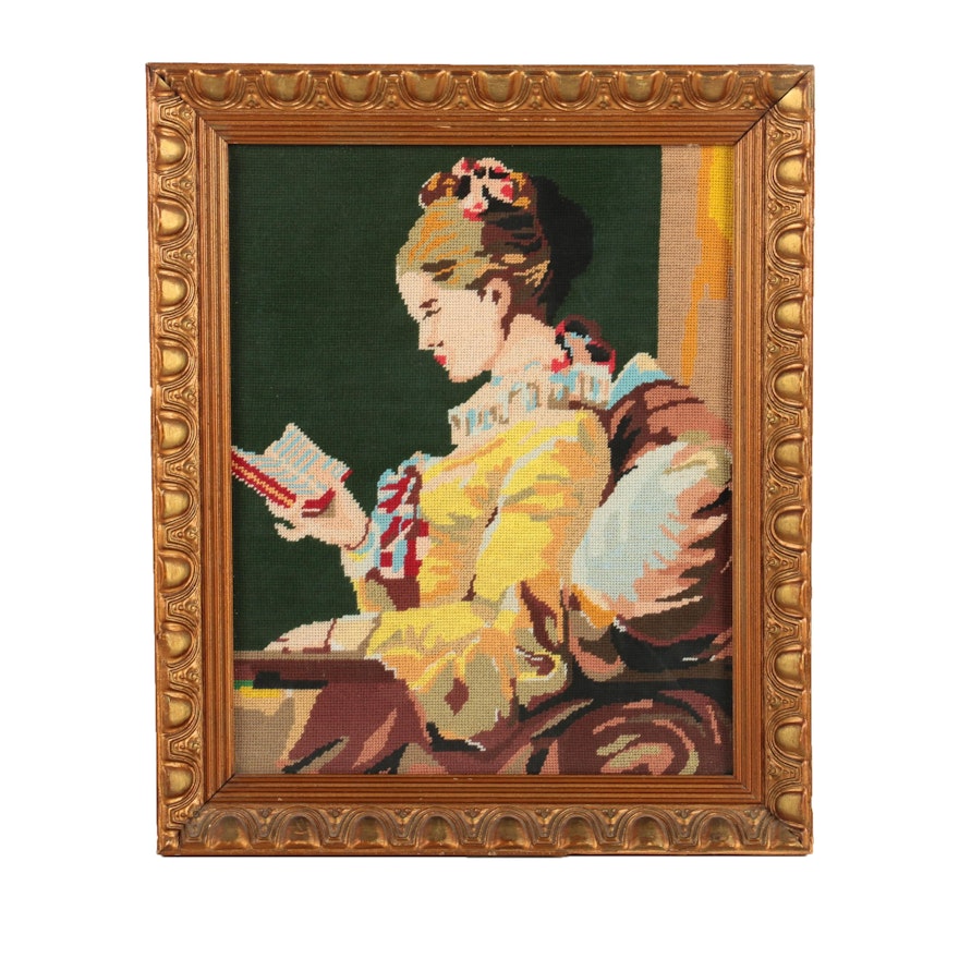 Embroidery After Jean-Honoré Fragonard "A Young Girl Reading"