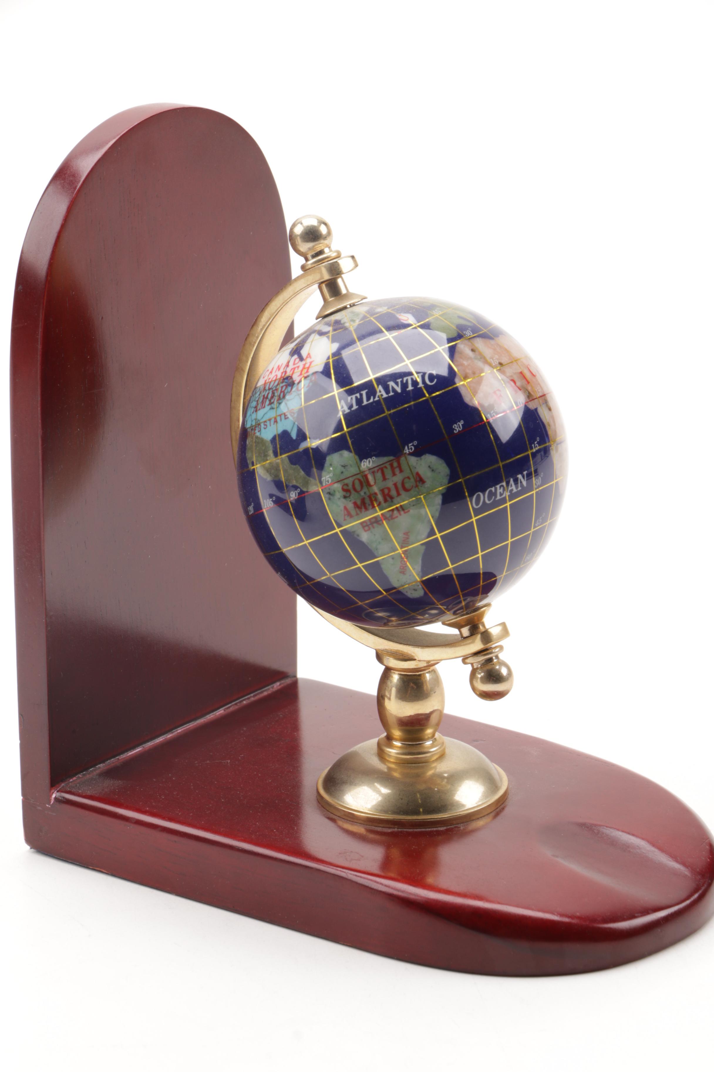 Decorative Stone Inlaid Globe Bookends
