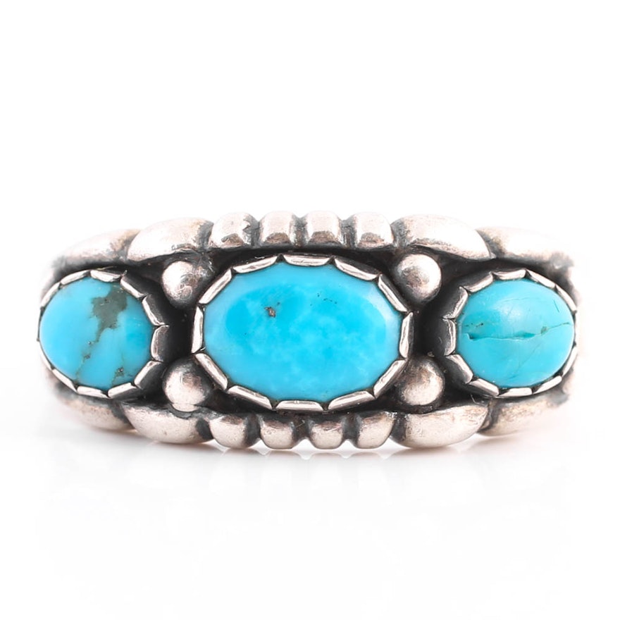 Sterling Silver Three-Stone Turquoise Ring