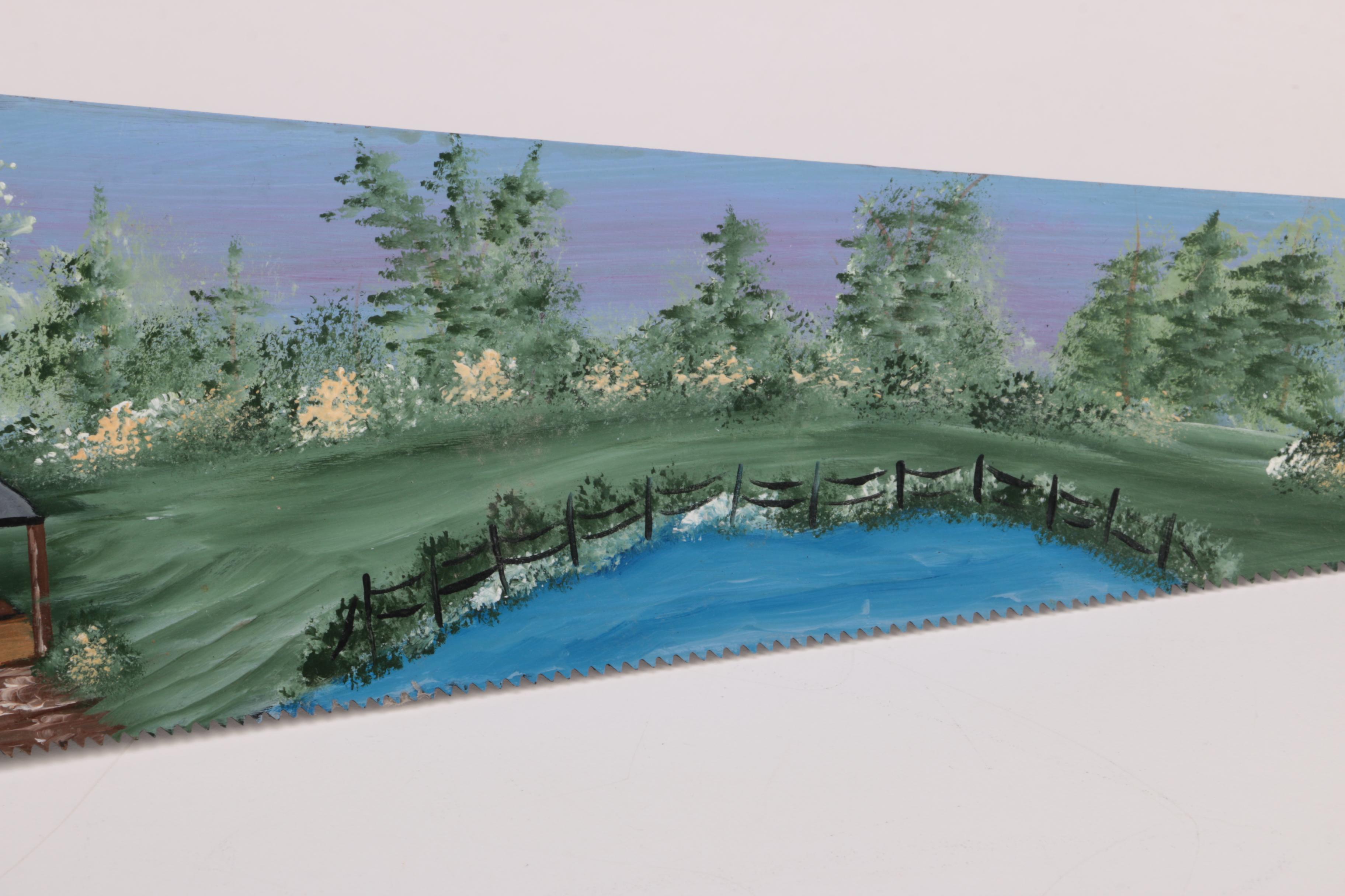 JTR Painting of a Farm Scene on a Handsaw