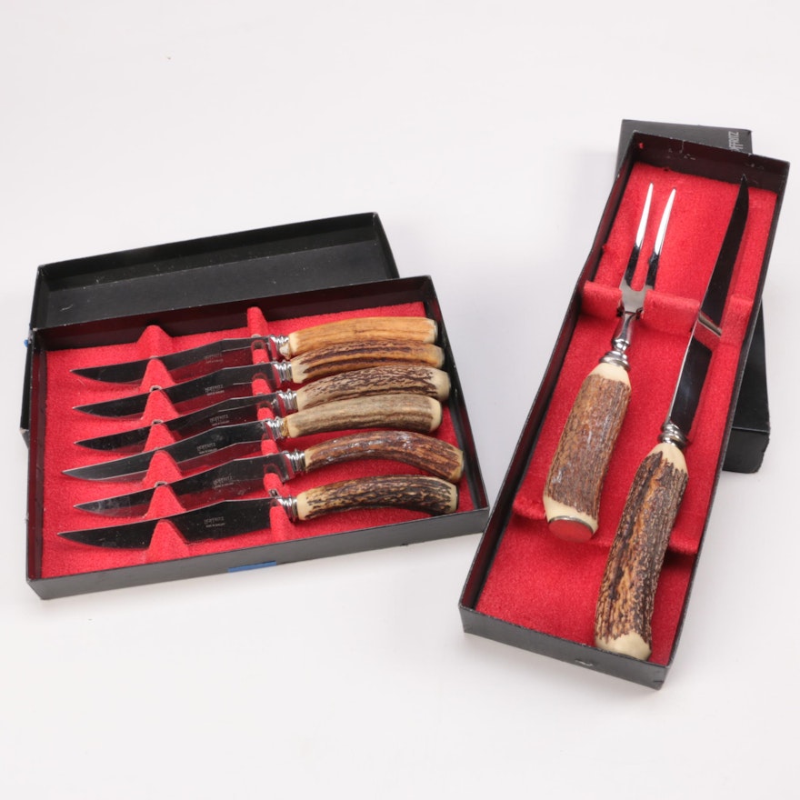 Hoffritz Antler Handle Carving Knife Set and Steak Knife Set