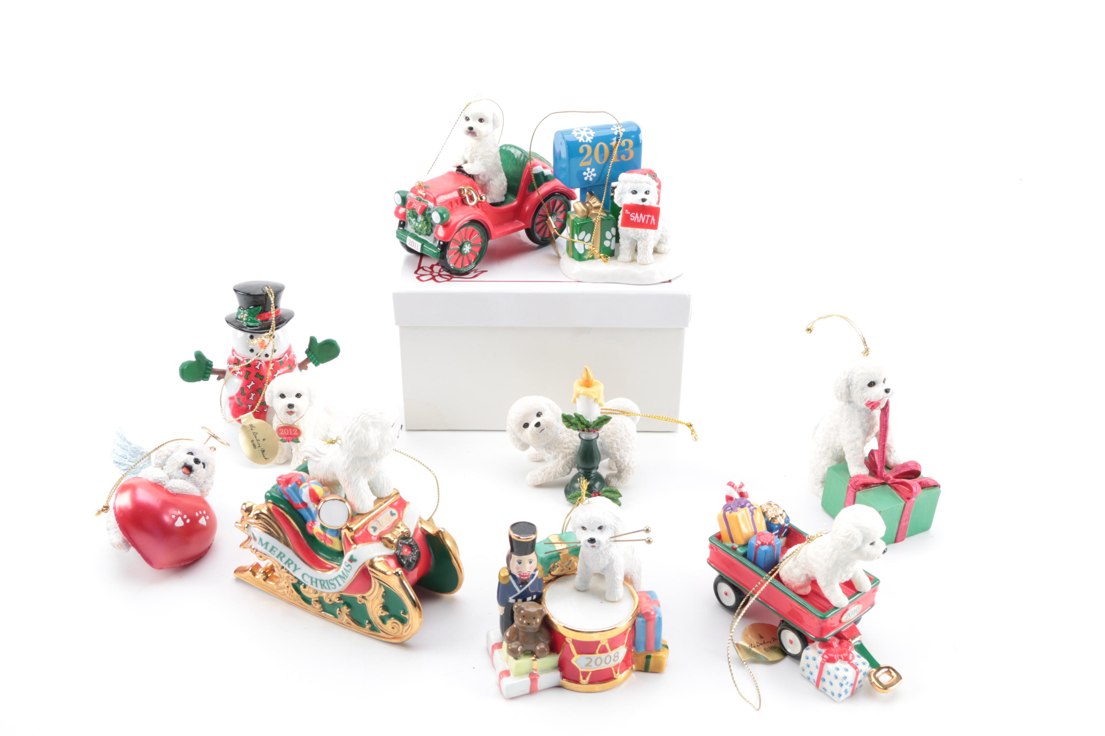Bichon Frise Dog Ornaments and Fitz and Floyd Santa Pitcher