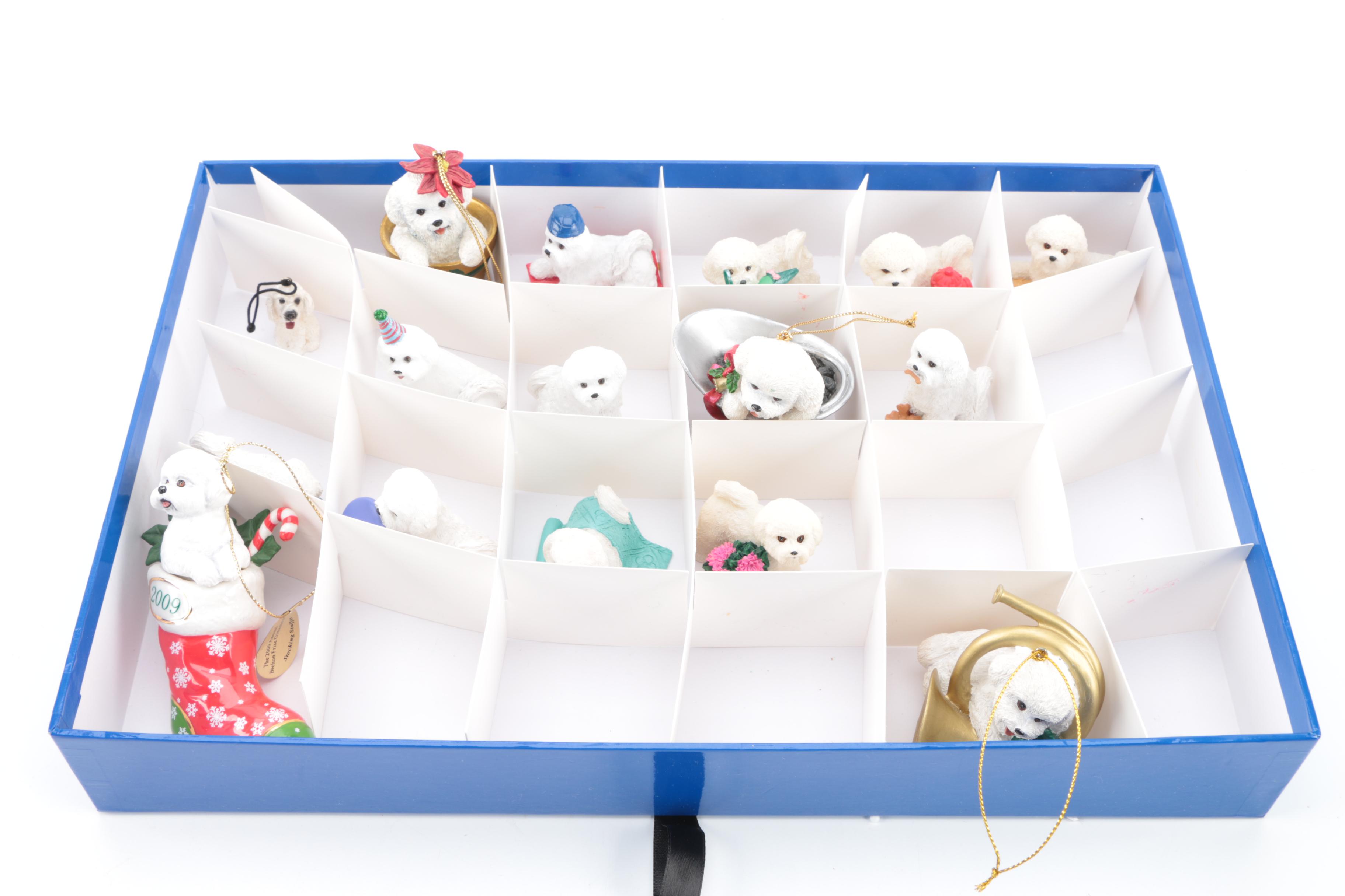 Bichon Frise Dog Ornaments and Fitz and Floyd Santa Pitcher