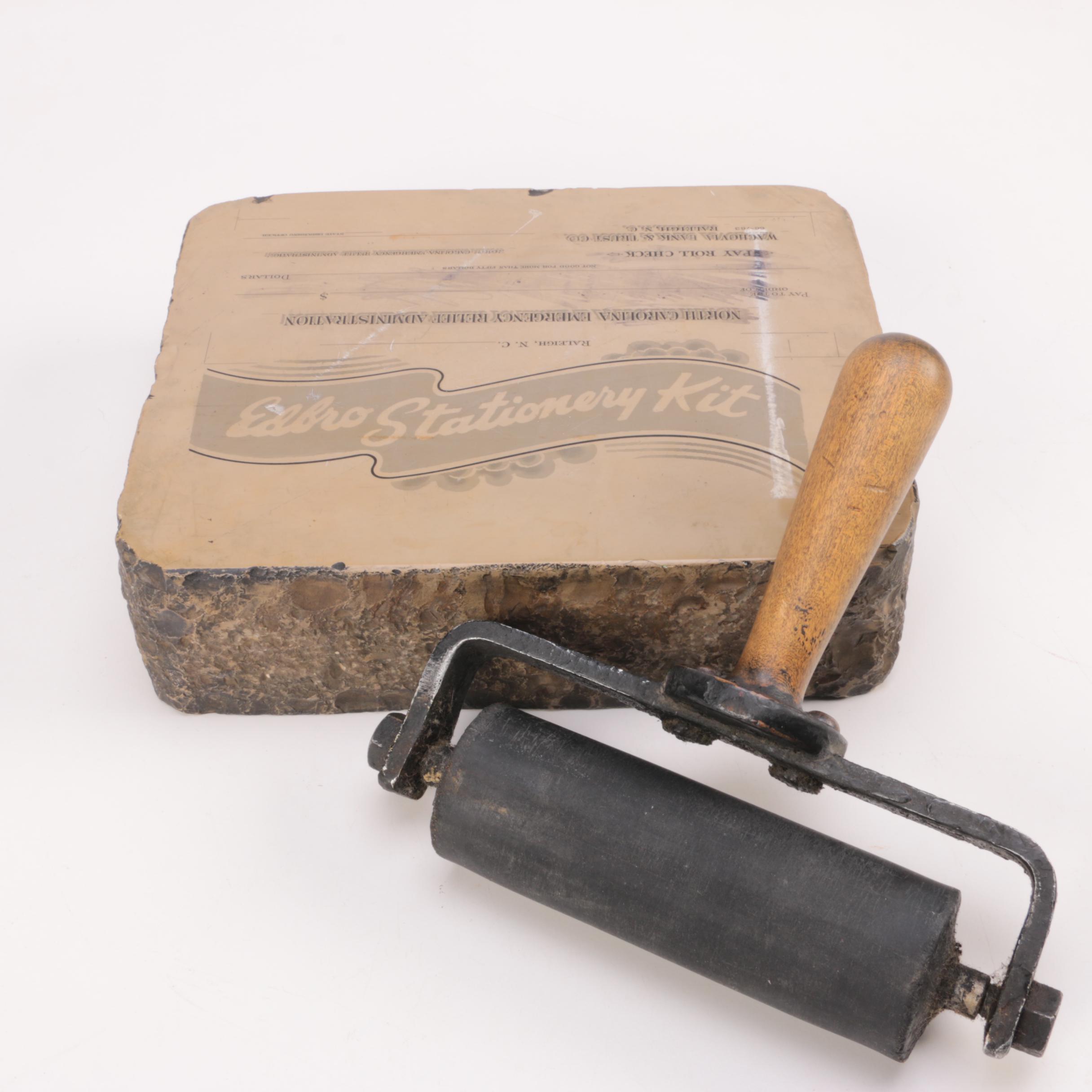 Lithograph Stone and Roller