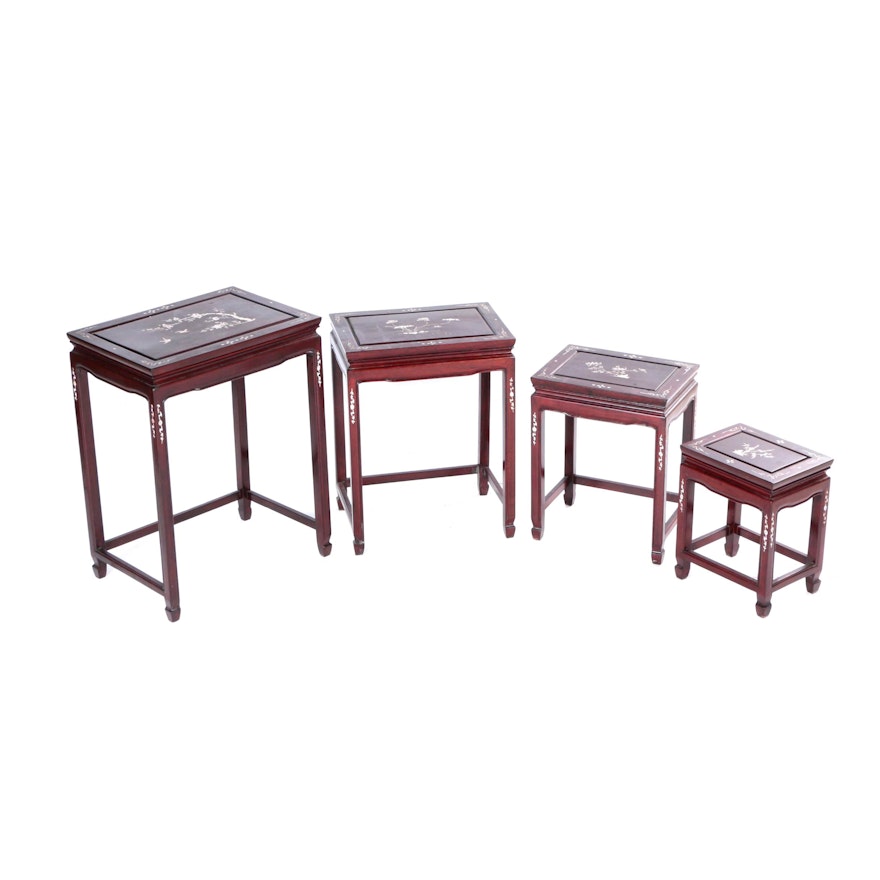 Chinese Inspired Nesting Tables with Mother-of-Pearl Inlays
