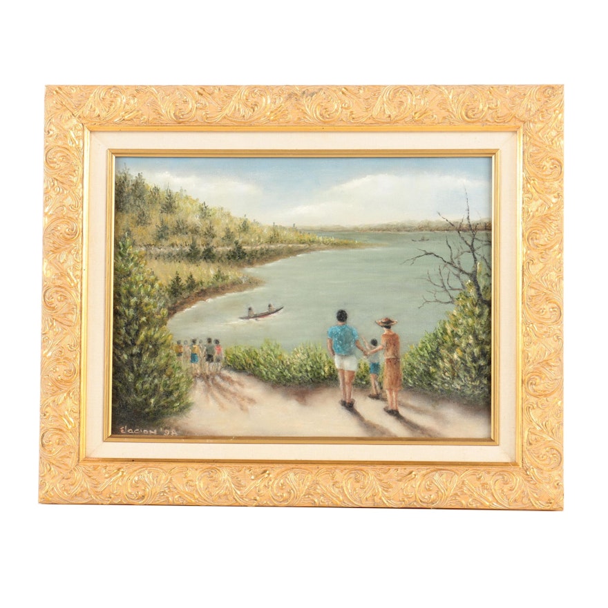 Anthony S. Elacion Oil Painting on Canvas of a Lake Scene