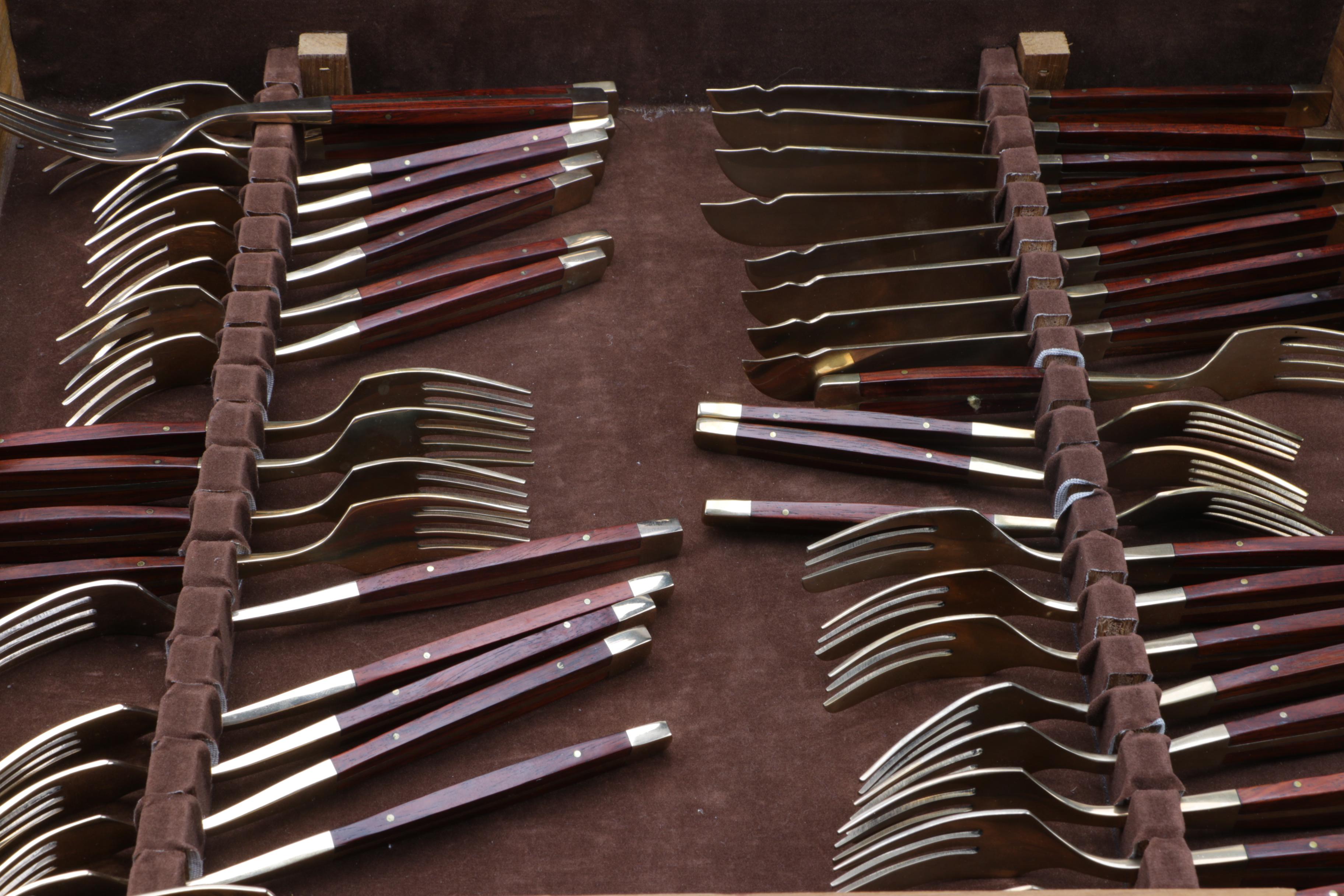 Set of Vintage Bronze and Rosewood Flatware