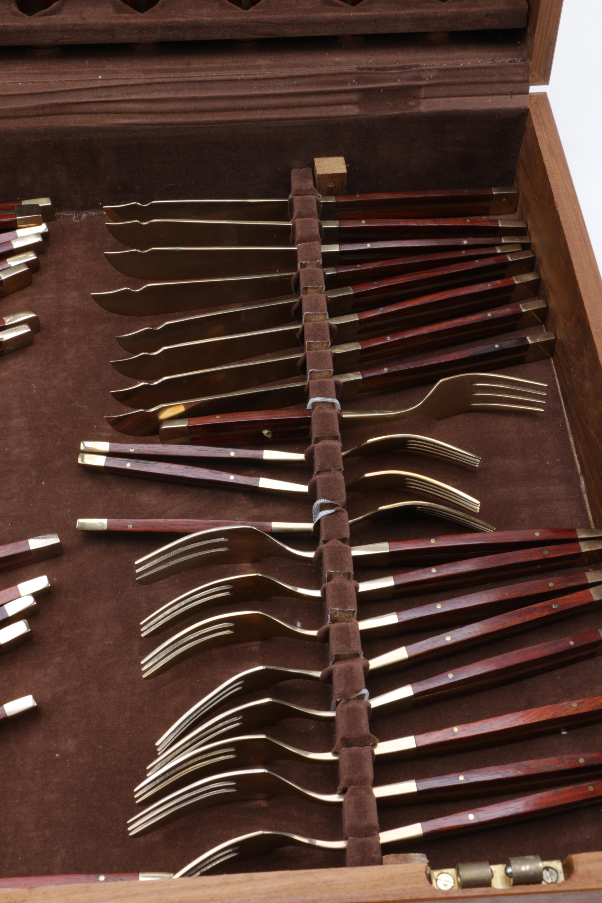 Set of Vintage Bronze and Rosewood Flatware