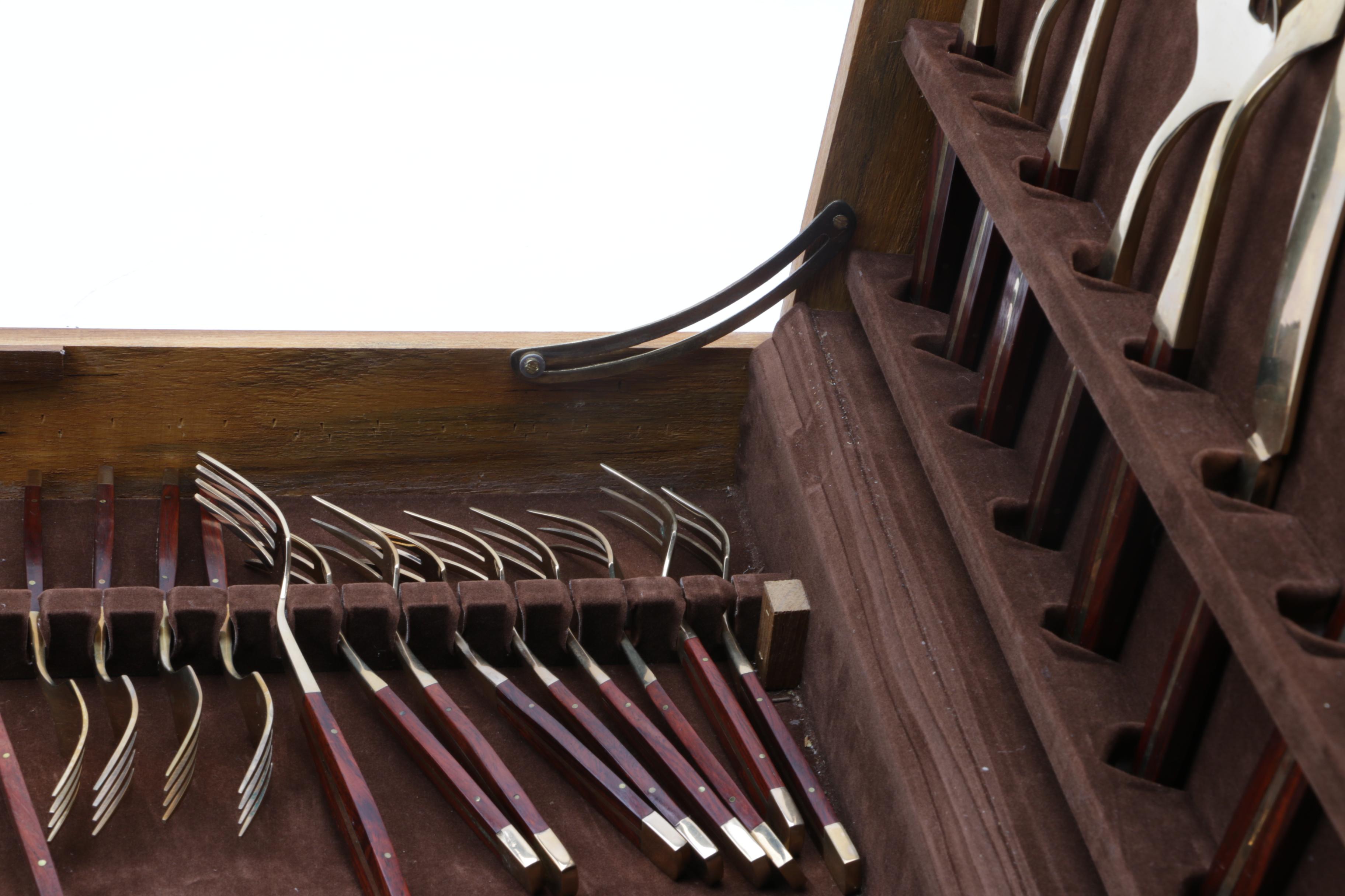 Set of Vintage Bronze and Rosewood Flatware