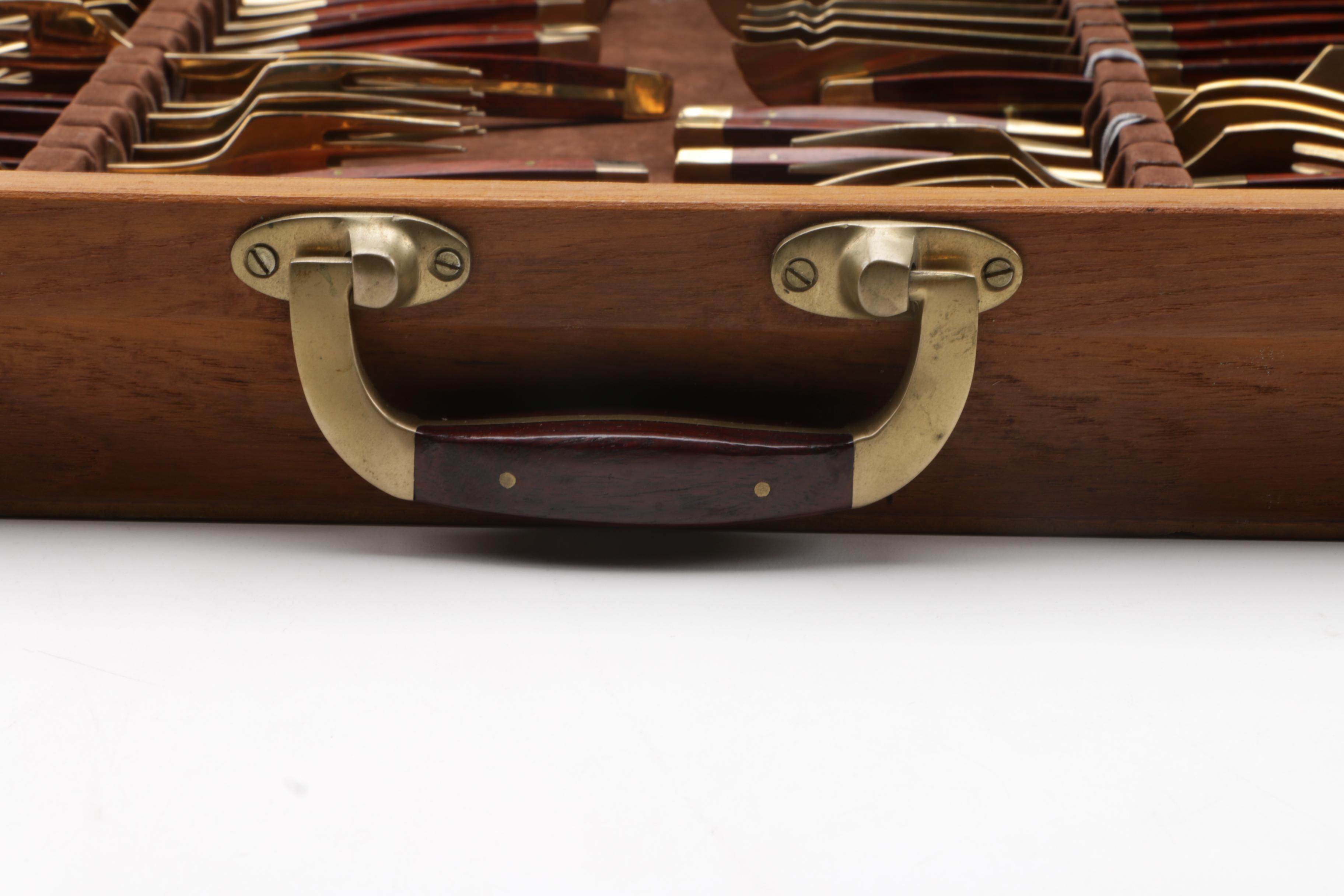 Set of Vintage Bronze and Rosewood Flatware