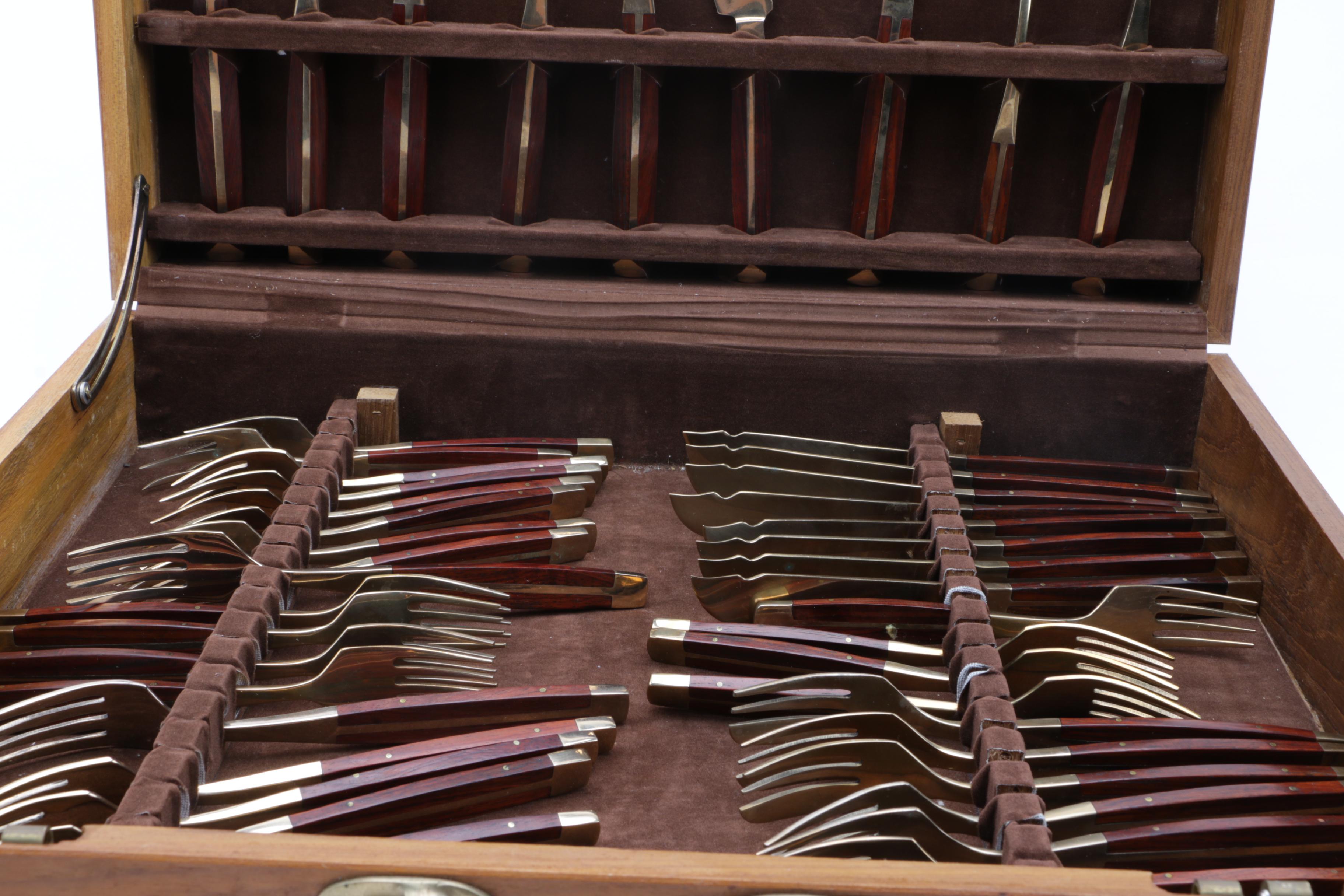 Set of Vintage Bronze and Rosewood Flatware