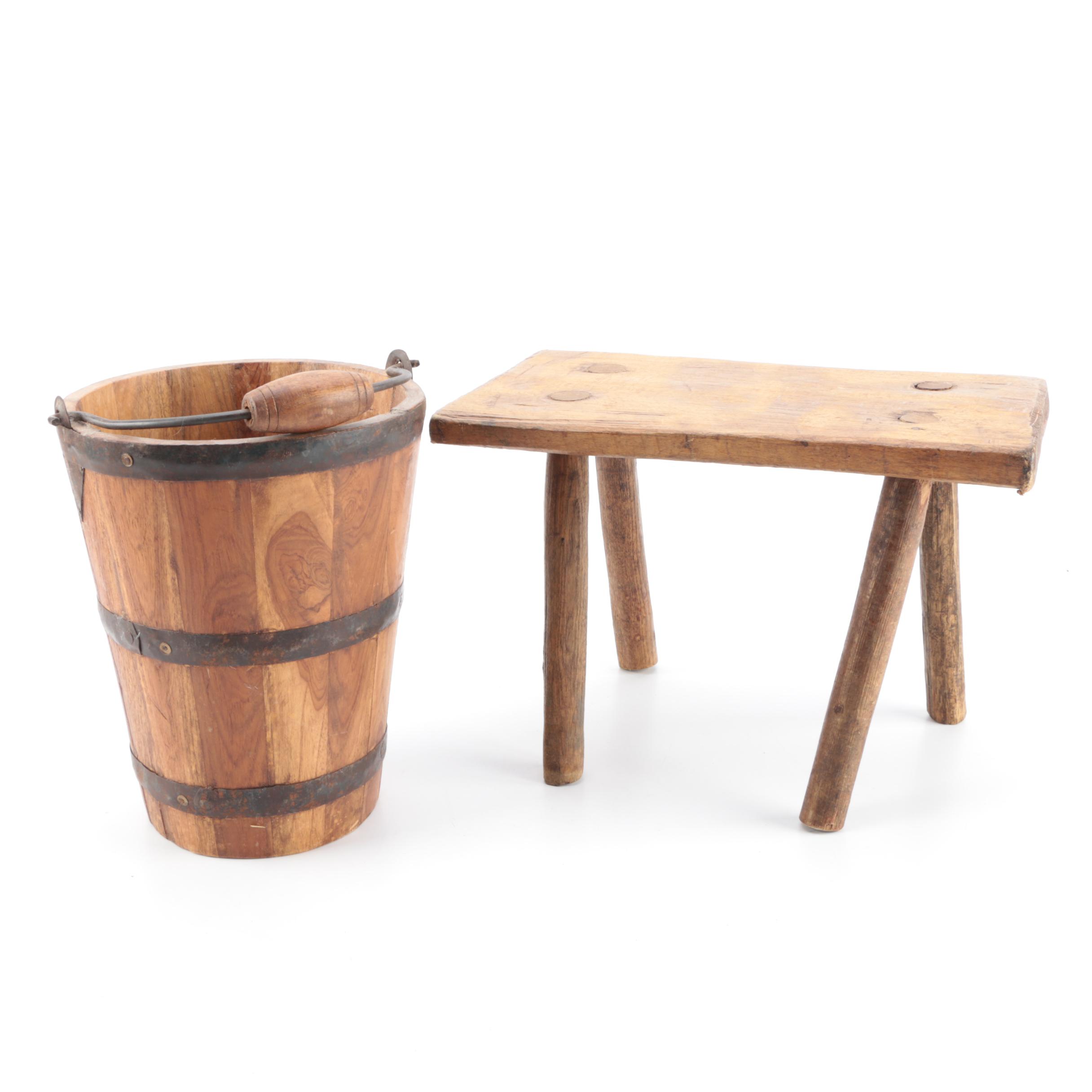 Wood Bucket and Stool