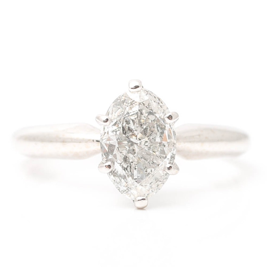 14K White Gold Oval Diamond Solitaire Ring