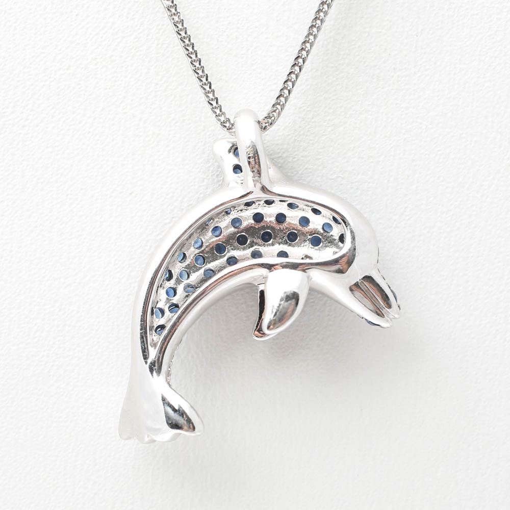 Na Hoku 14K White Gold Dolphin Pendant with Diamonds and Sapphires