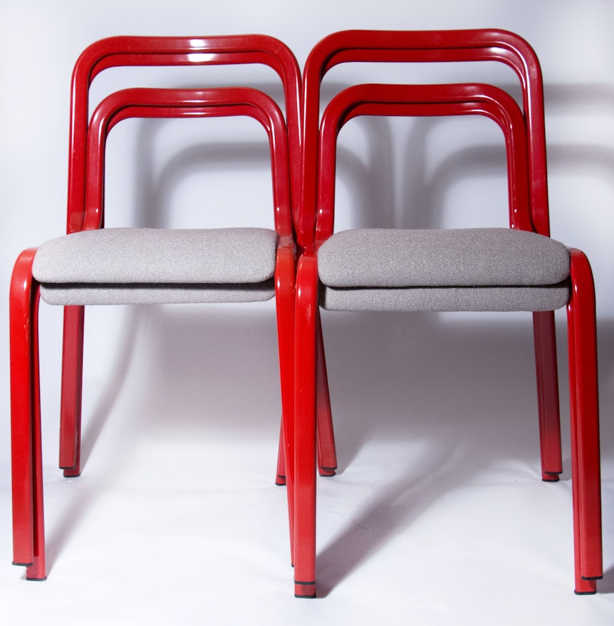 Vintage Modern Red Metal Chairs by Loewenstein/Oggo