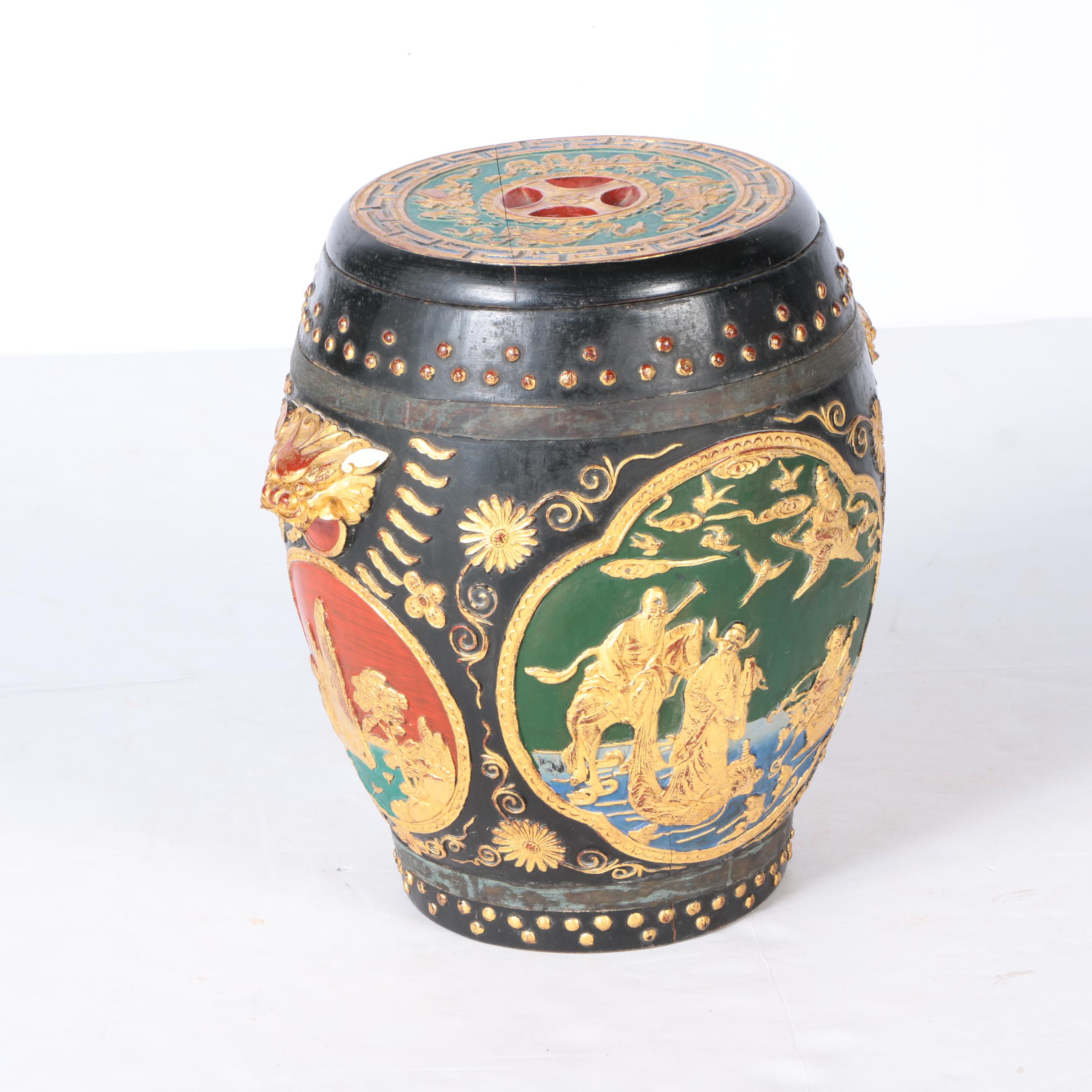 Chinese Garden Stool Form Wooden Storage Box