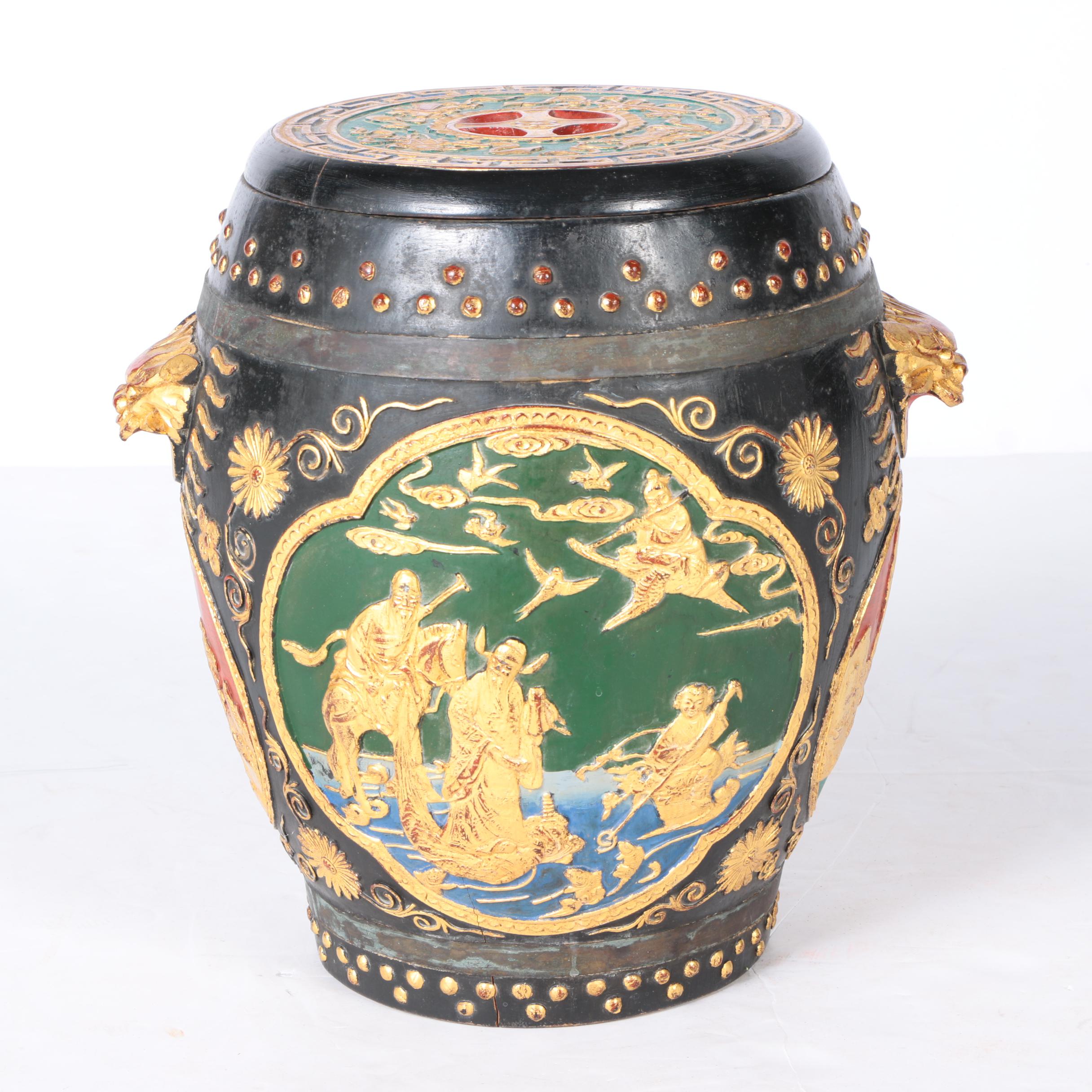 Chinese Garden Stool Form Wooden Storage Box