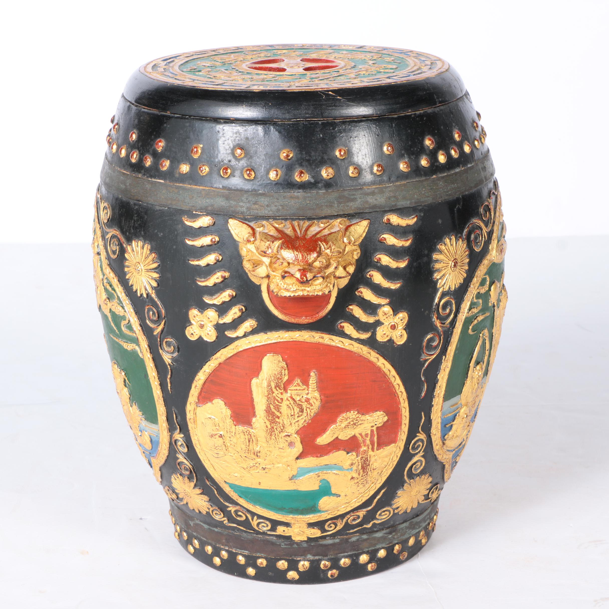 Chinese Garden Stool Form Wooden Storage Box