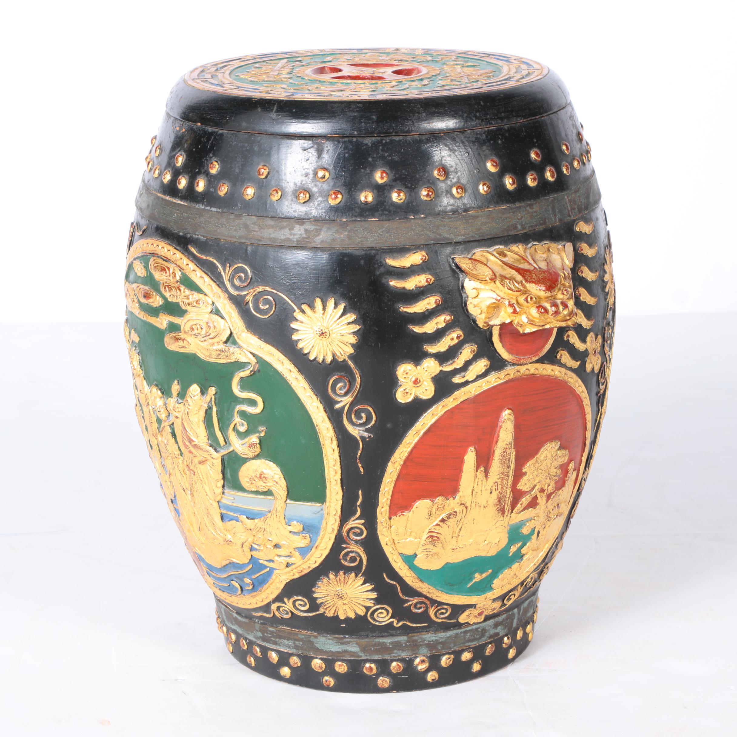 Chinese Garden Stool Form Wooden Storage Box