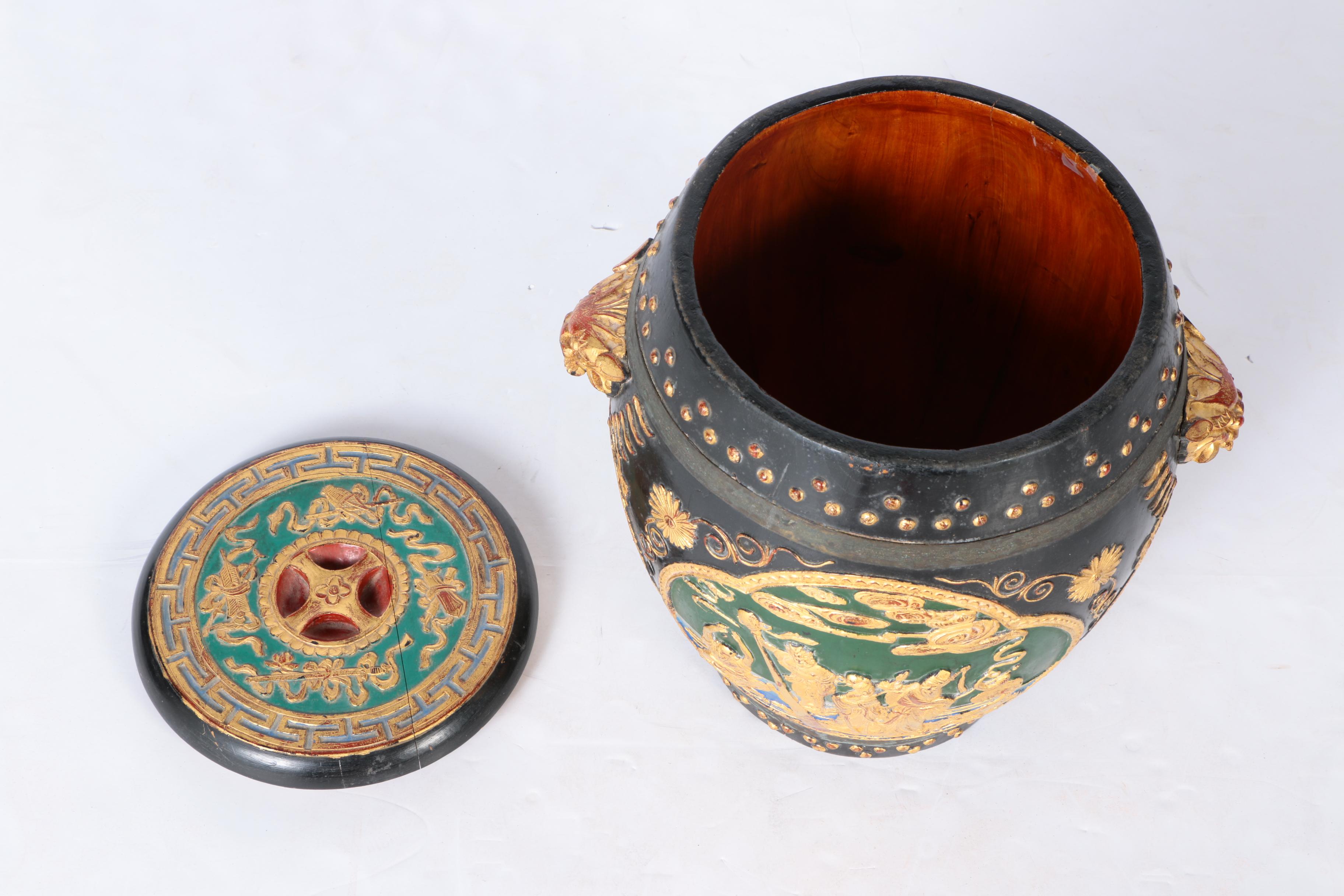 Chinese Garden Stool Form Wooden Storage Box