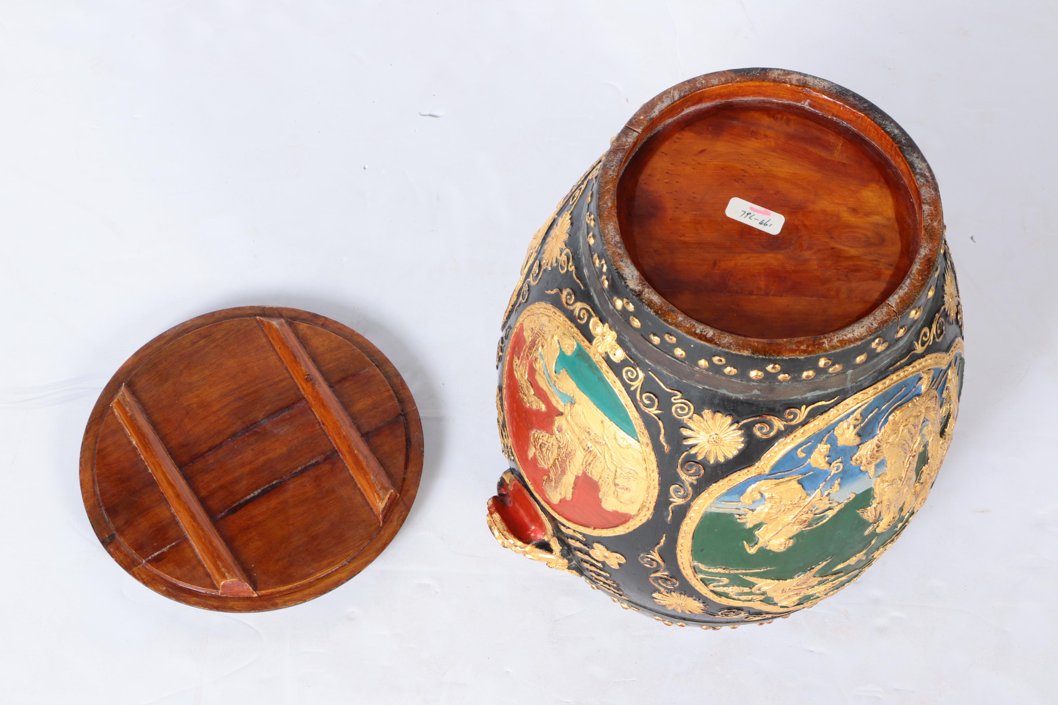 Chinese Garden Stool Form Wooden Storage Box