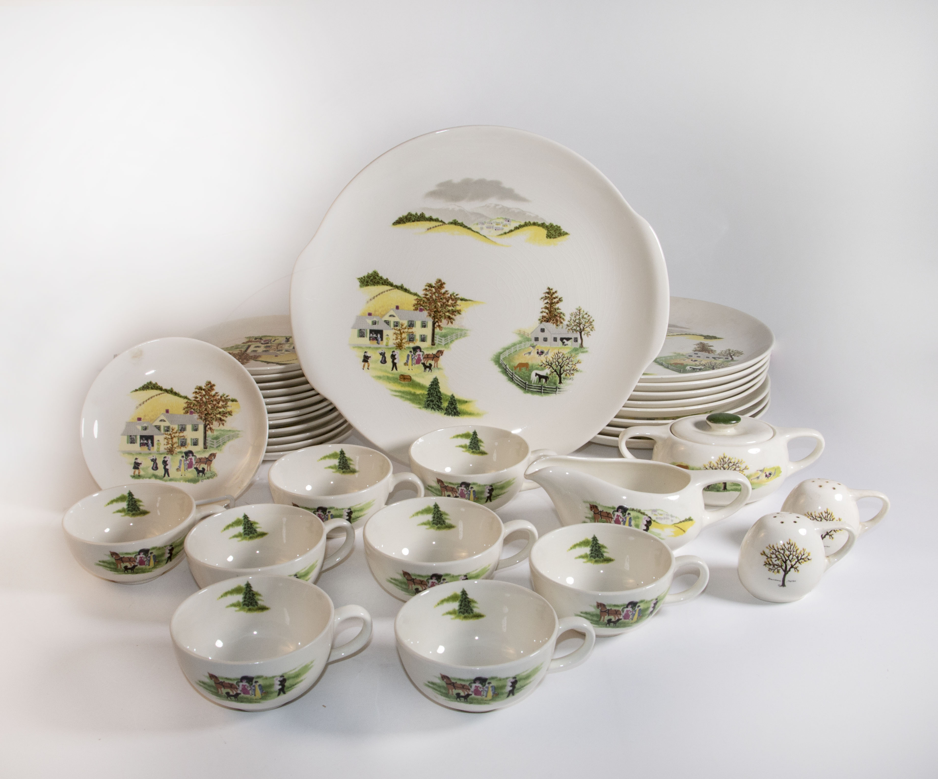 1950s Grandma Moses for Crown Potteries Ceramic Tableware