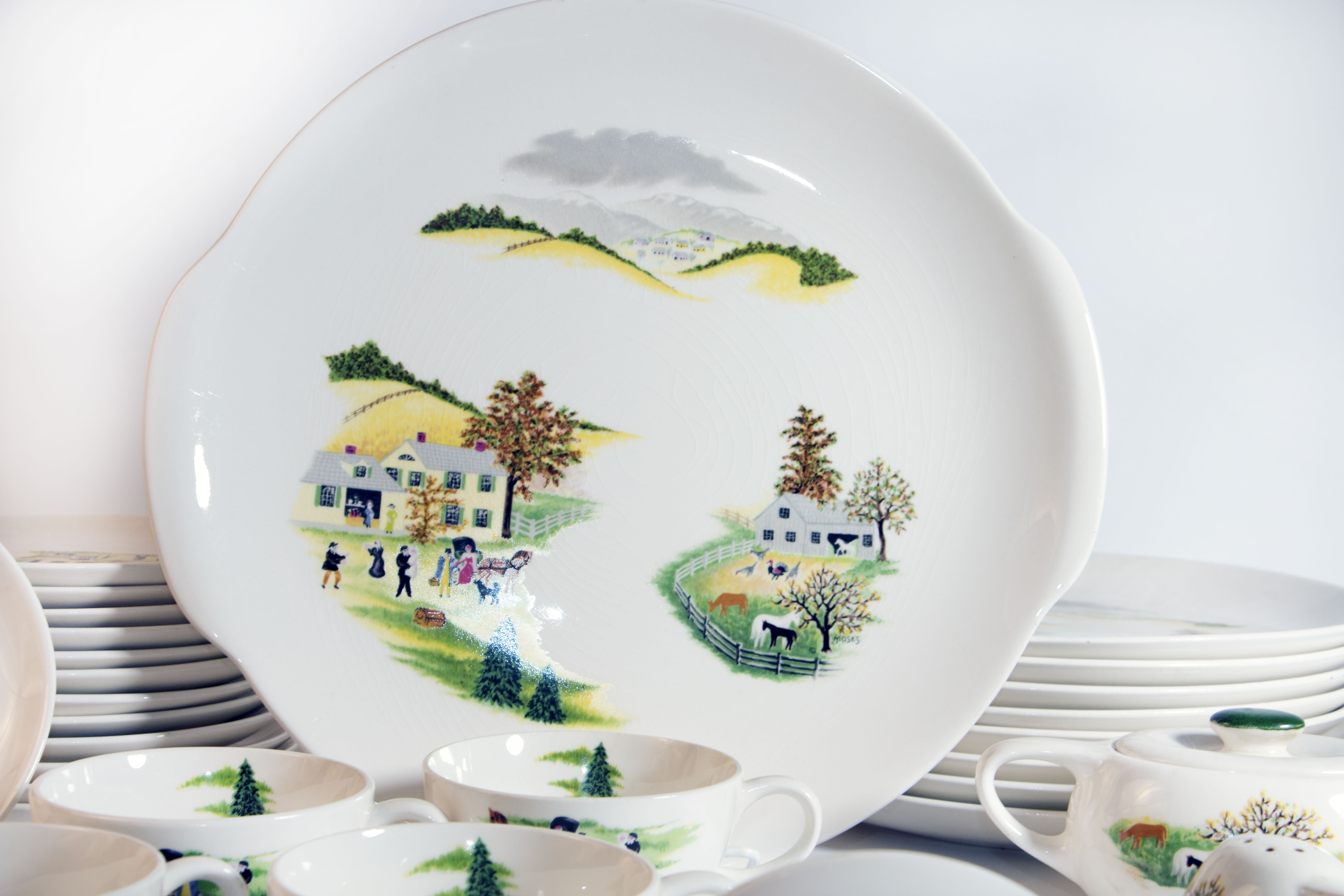 1950s Grandma Moses for Crown Potteries Ceramic Tableware