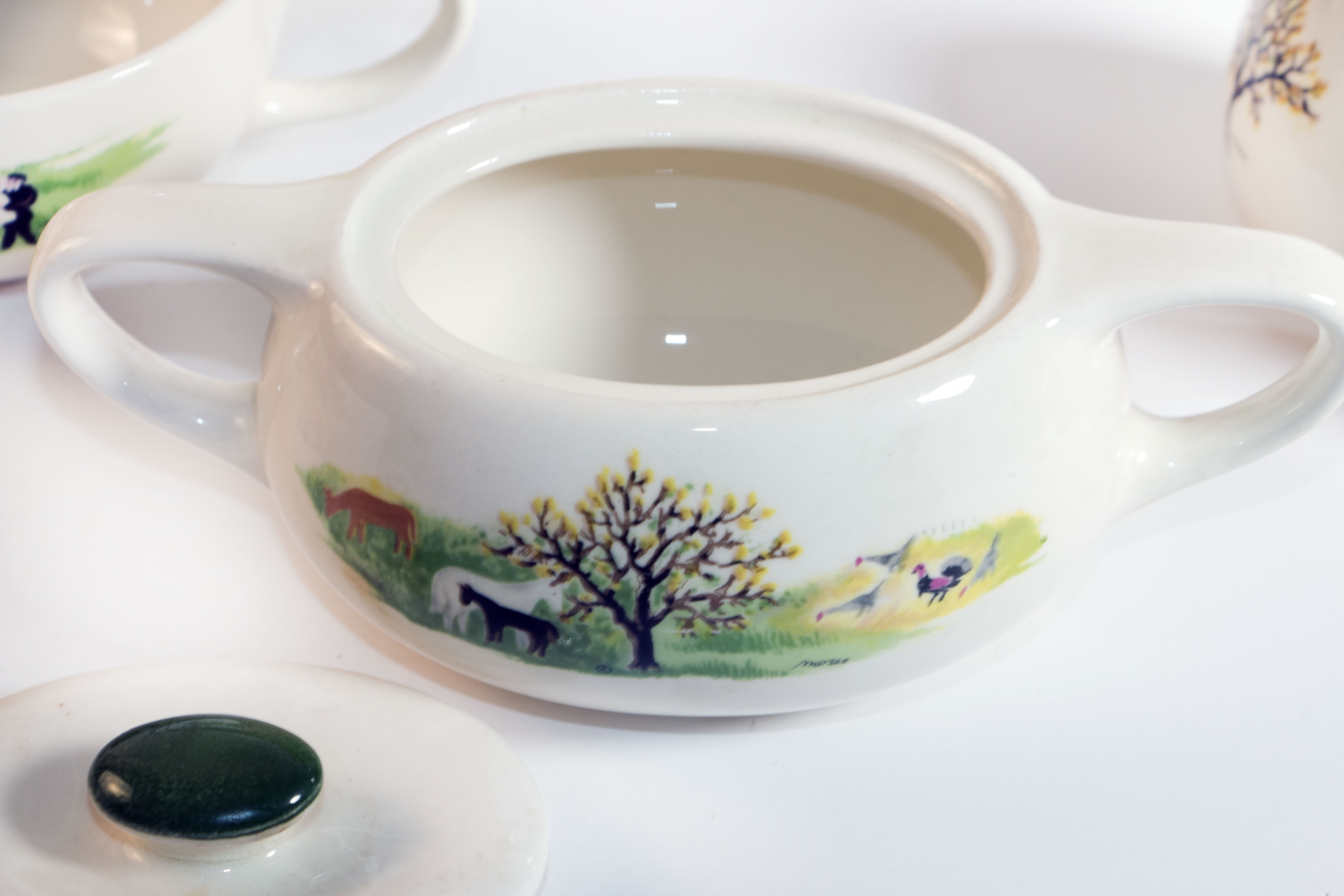 1950s Grandma Moses for Crown Potteries Ceramic Tableware