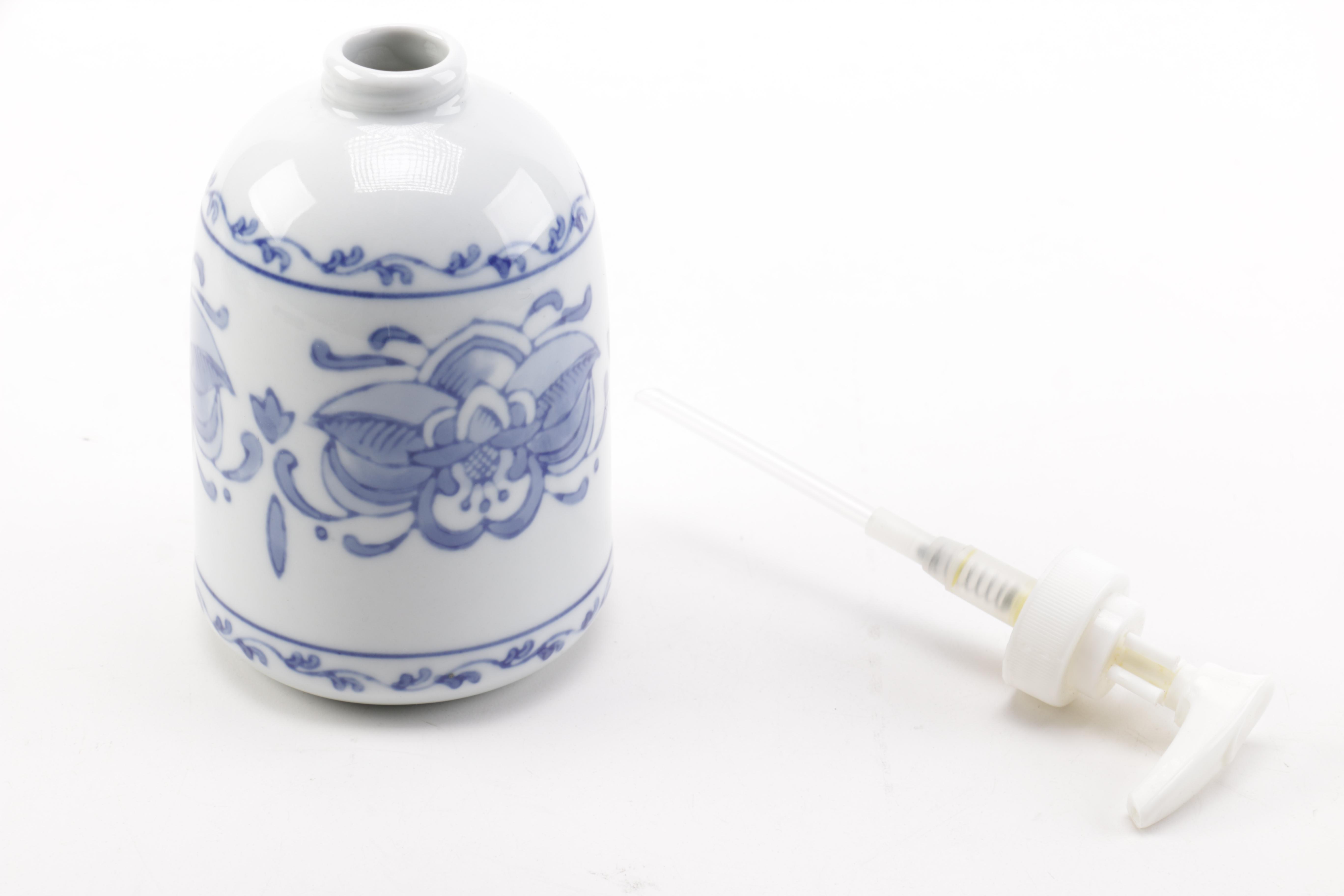 Blue Floral Motif Porcelain Bathroom Set