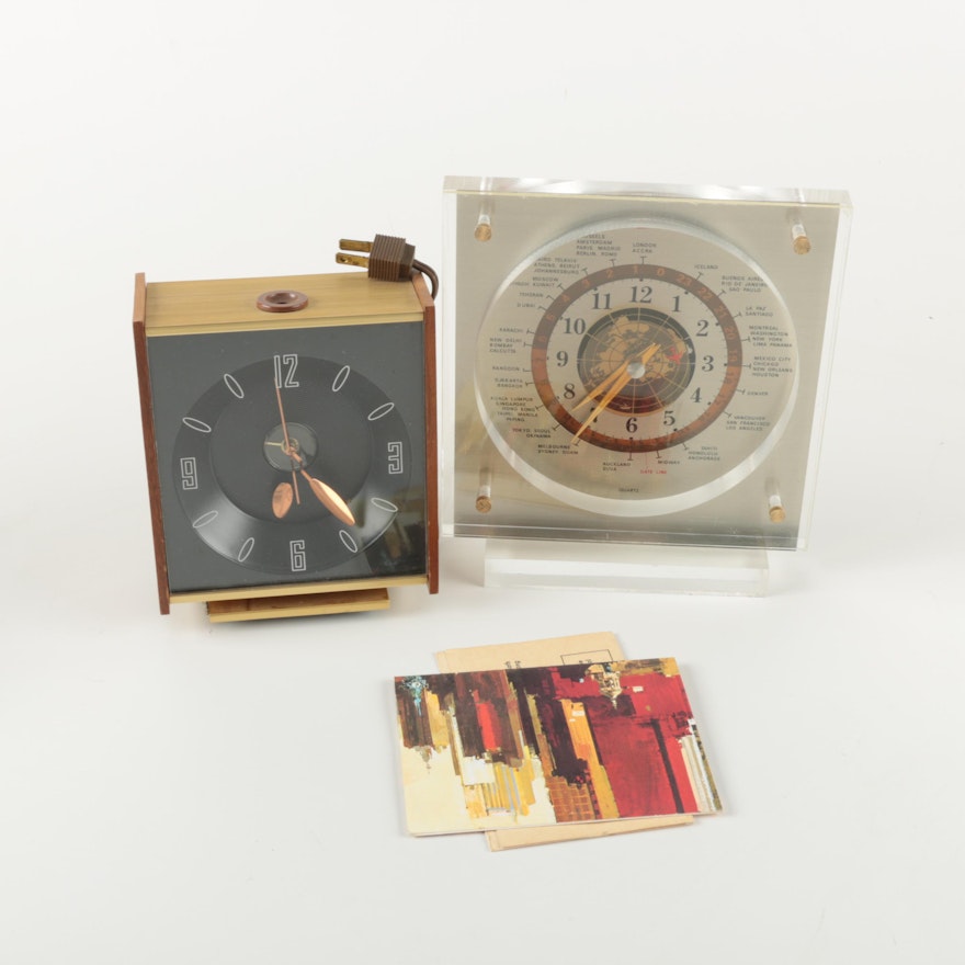 Vintage Mid Century Metal and Lucite Clocks