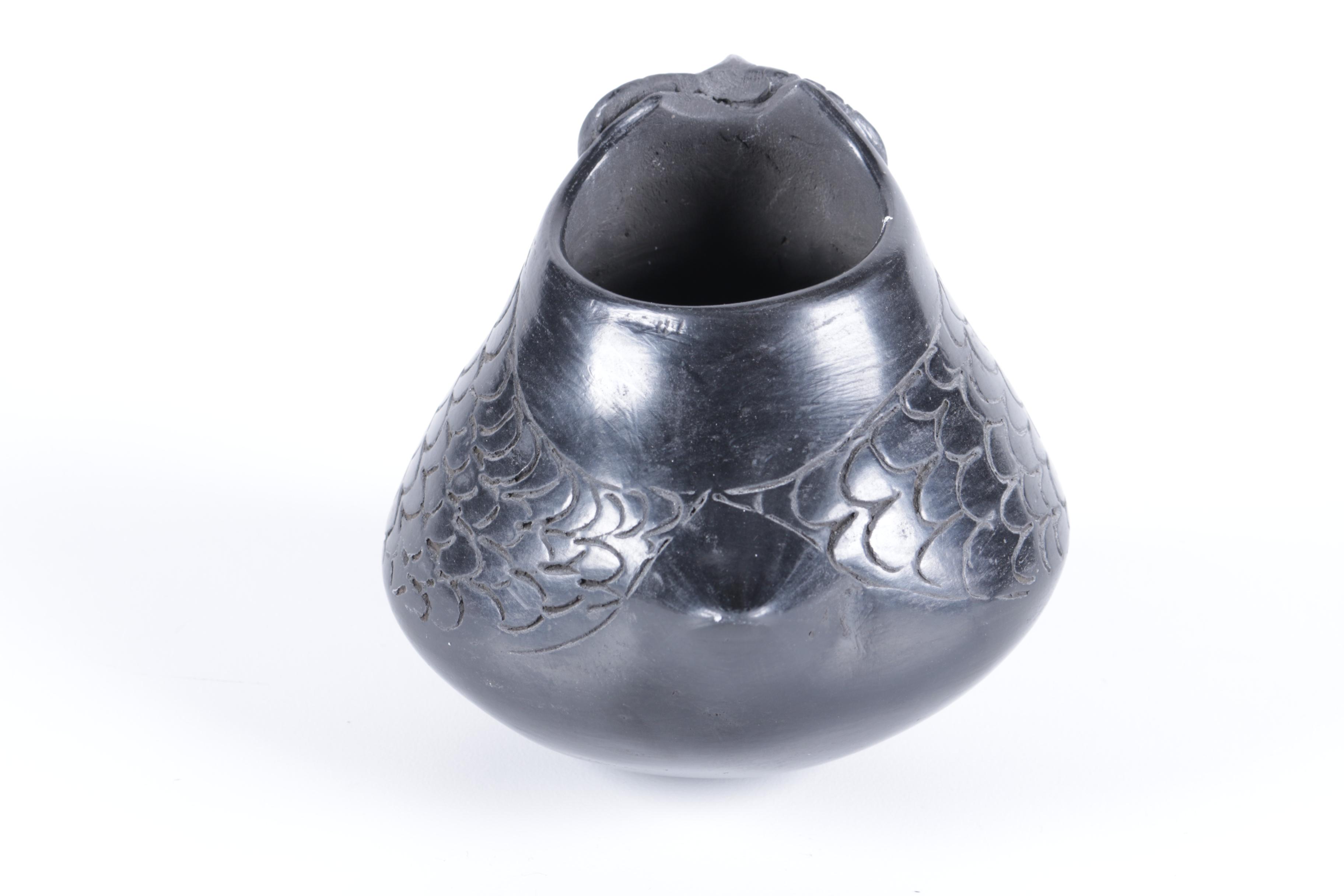 Pueblo Style Black Pottery Owl Vessel