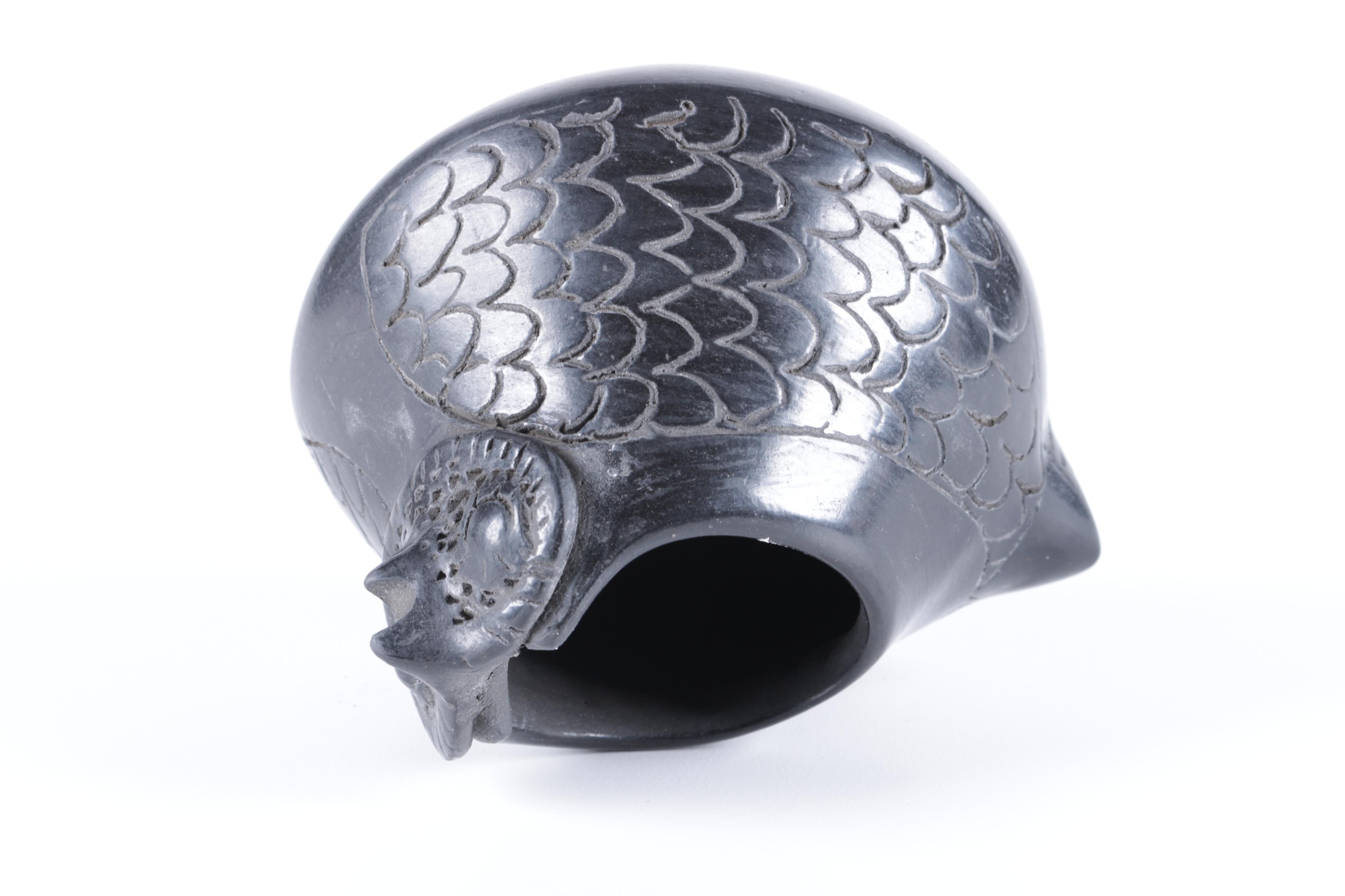 Pueblo Style Black Pottery Owl Vessel