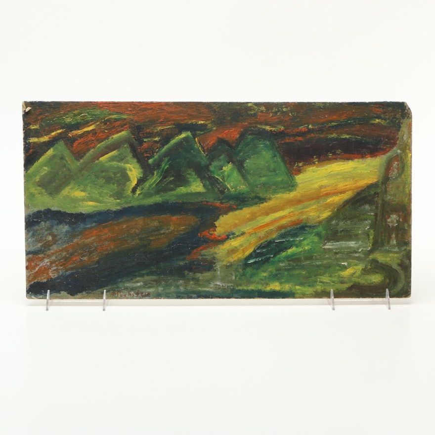 Abstract Oil Painting of Mountains in the Manner of Max Herman Pechstein