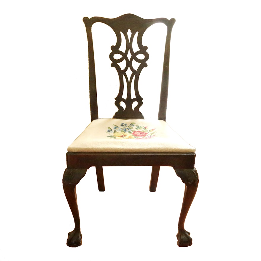 Chippendale Style Side Chair with Embroidered Seat