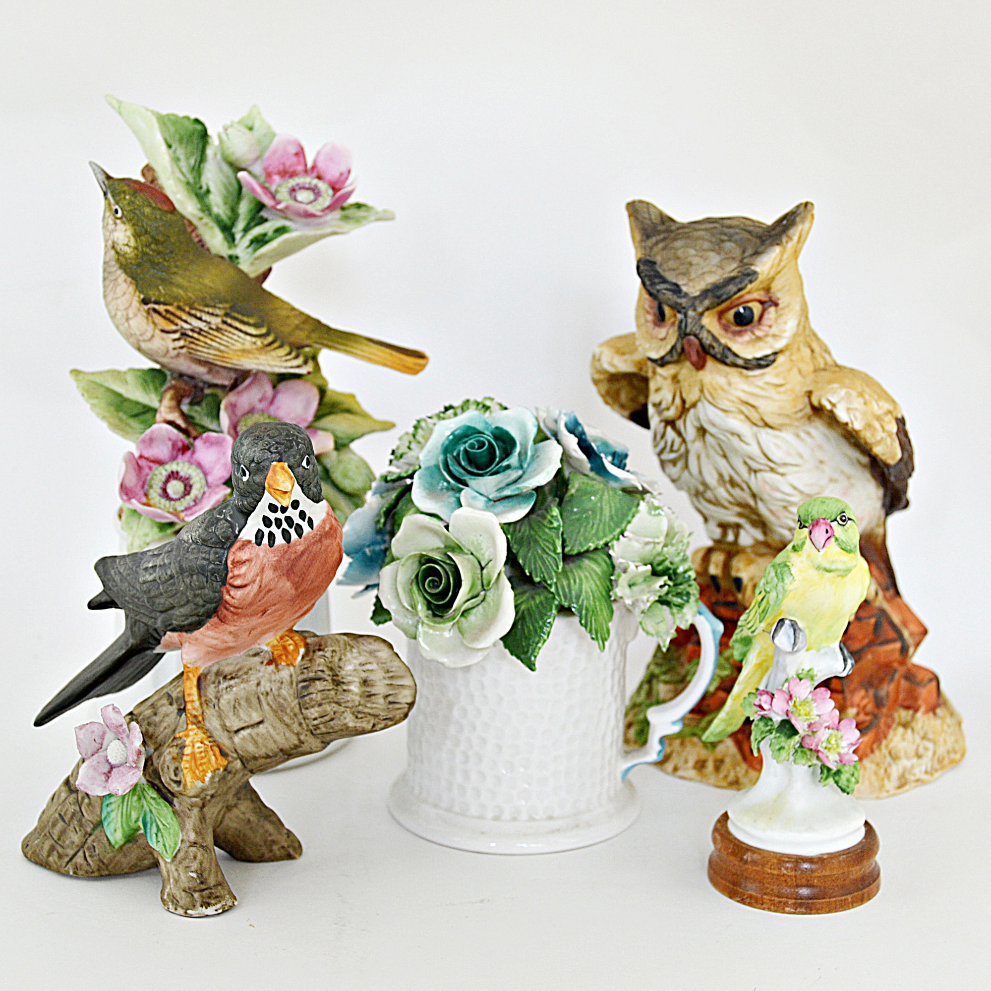 Vintage Bird and Floral Porcelain and Bone China Figurines