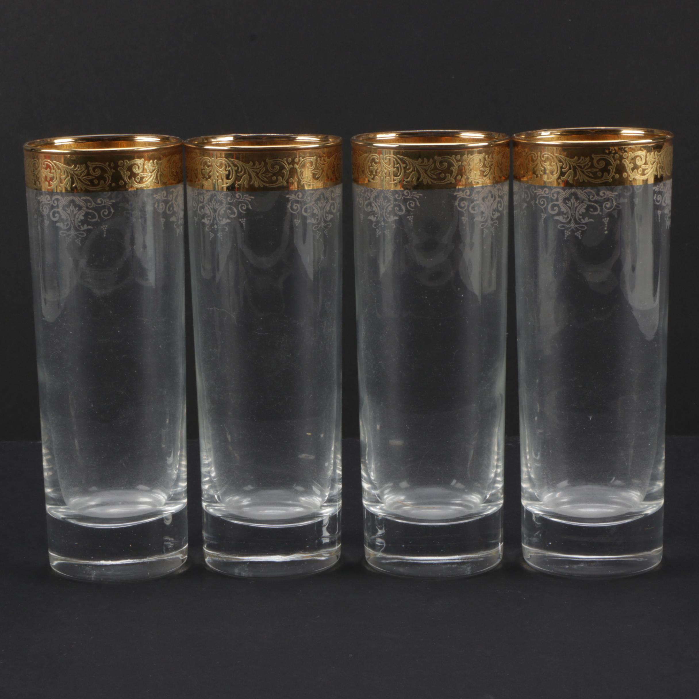 Vintage Glass Tumblers with Gold Tone Trim