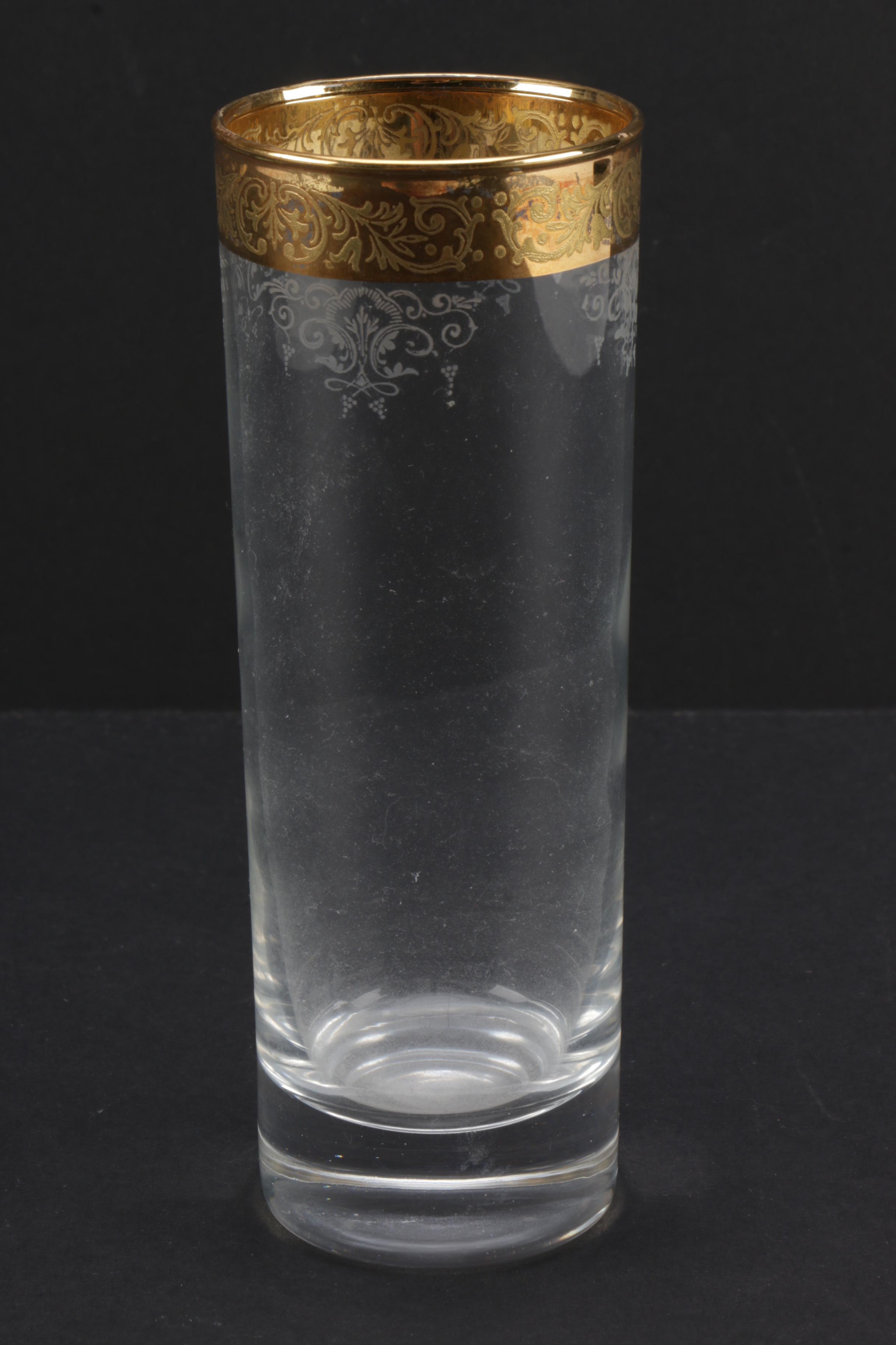 Vintage Glass Tumblers with Gold Tone Trim