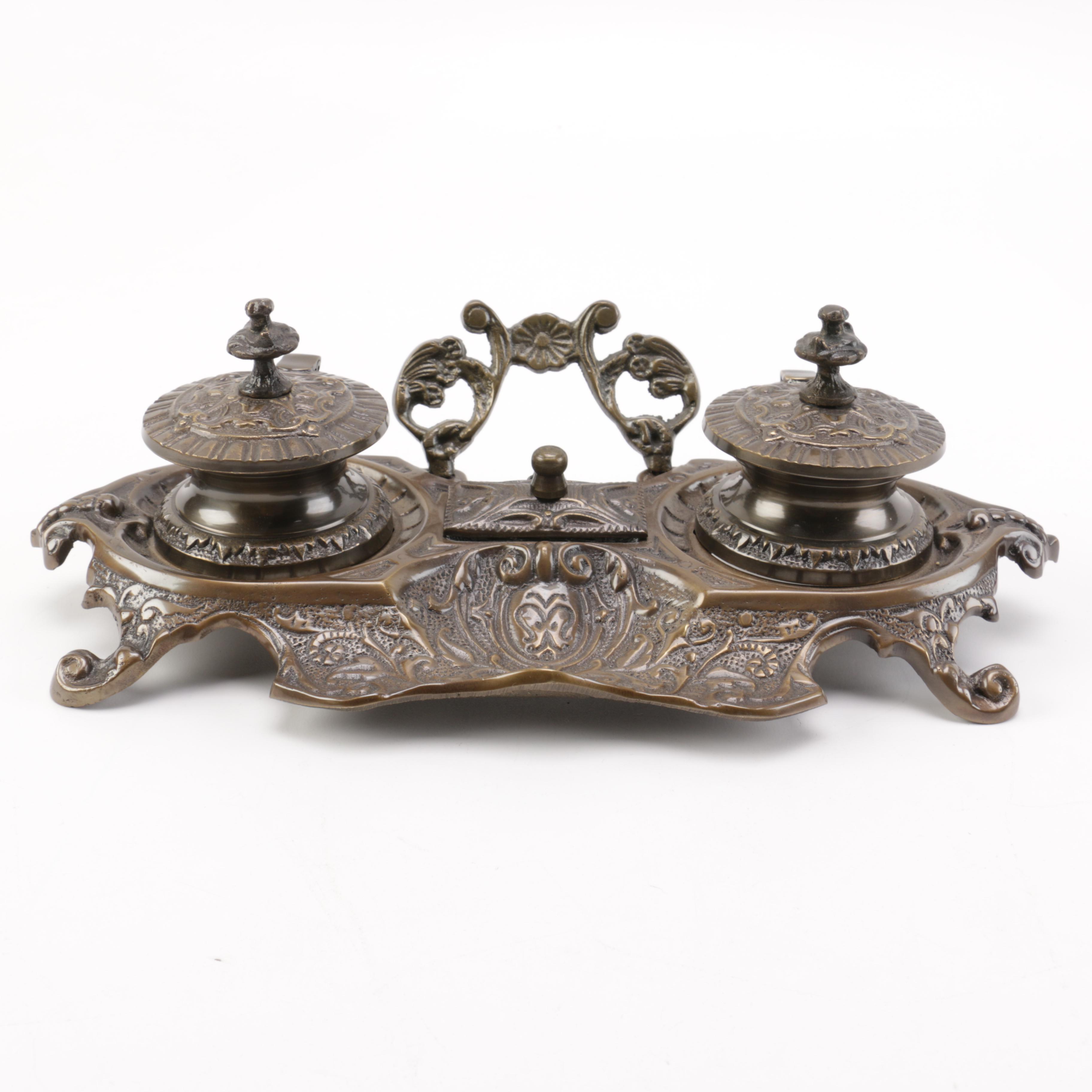 Bronze Tone Double Inkstand